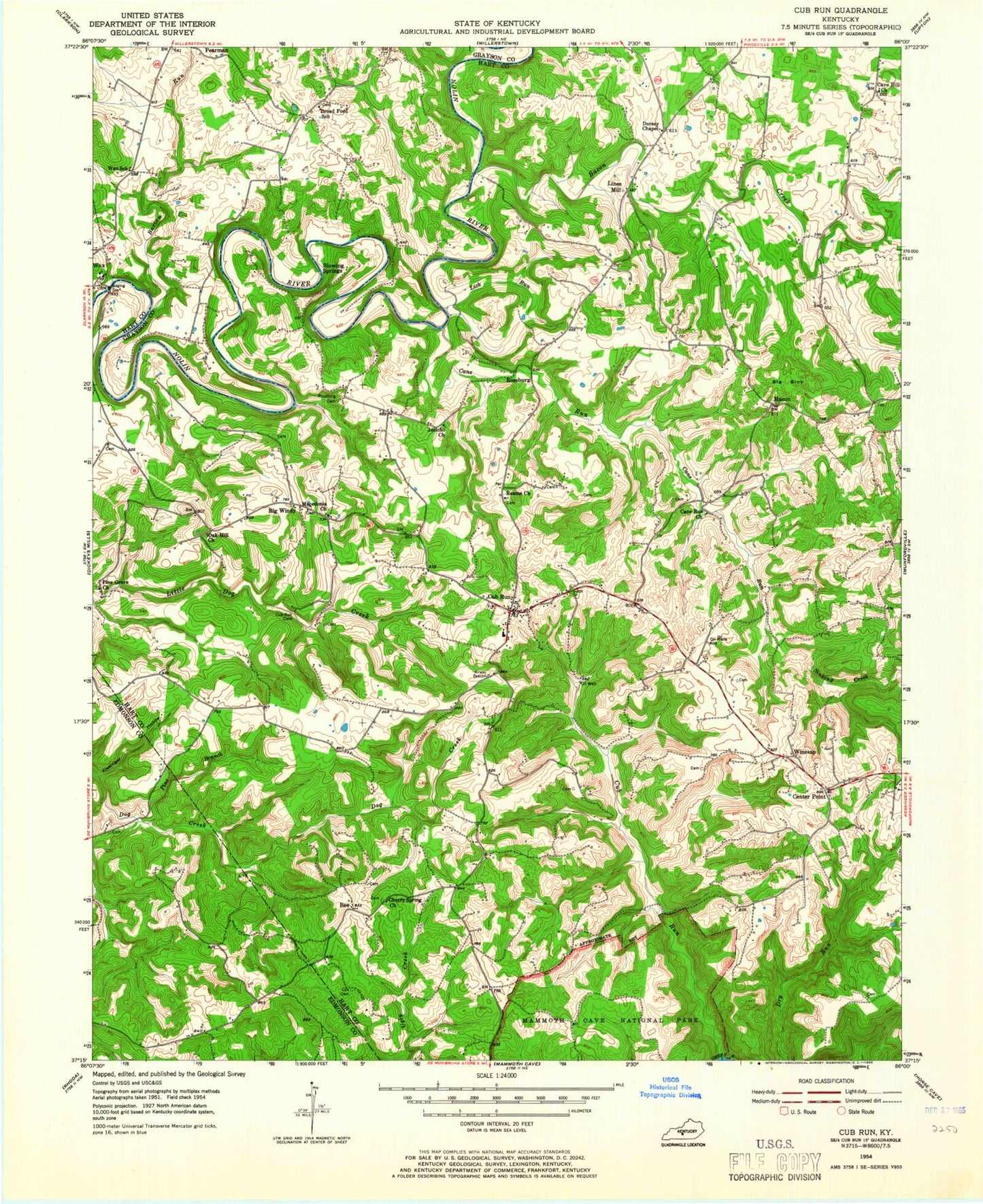 Classic USGS Cub Run Kentucky 7.5'x7.5' Topo Map Image