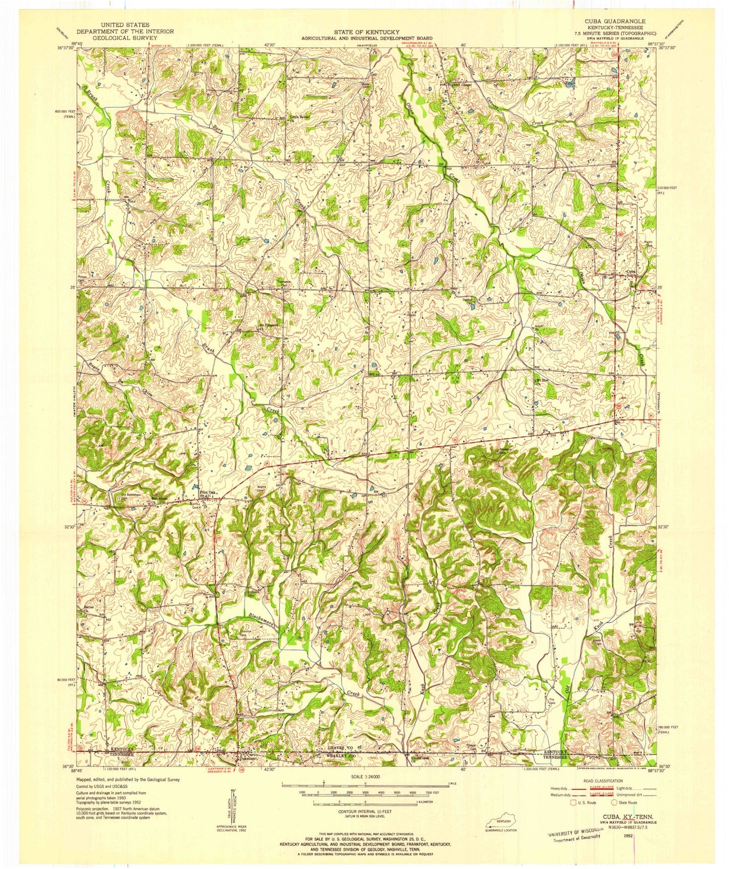 Classic USGS Cuba Kentucky 7.5'x7.5' Topo Map Image