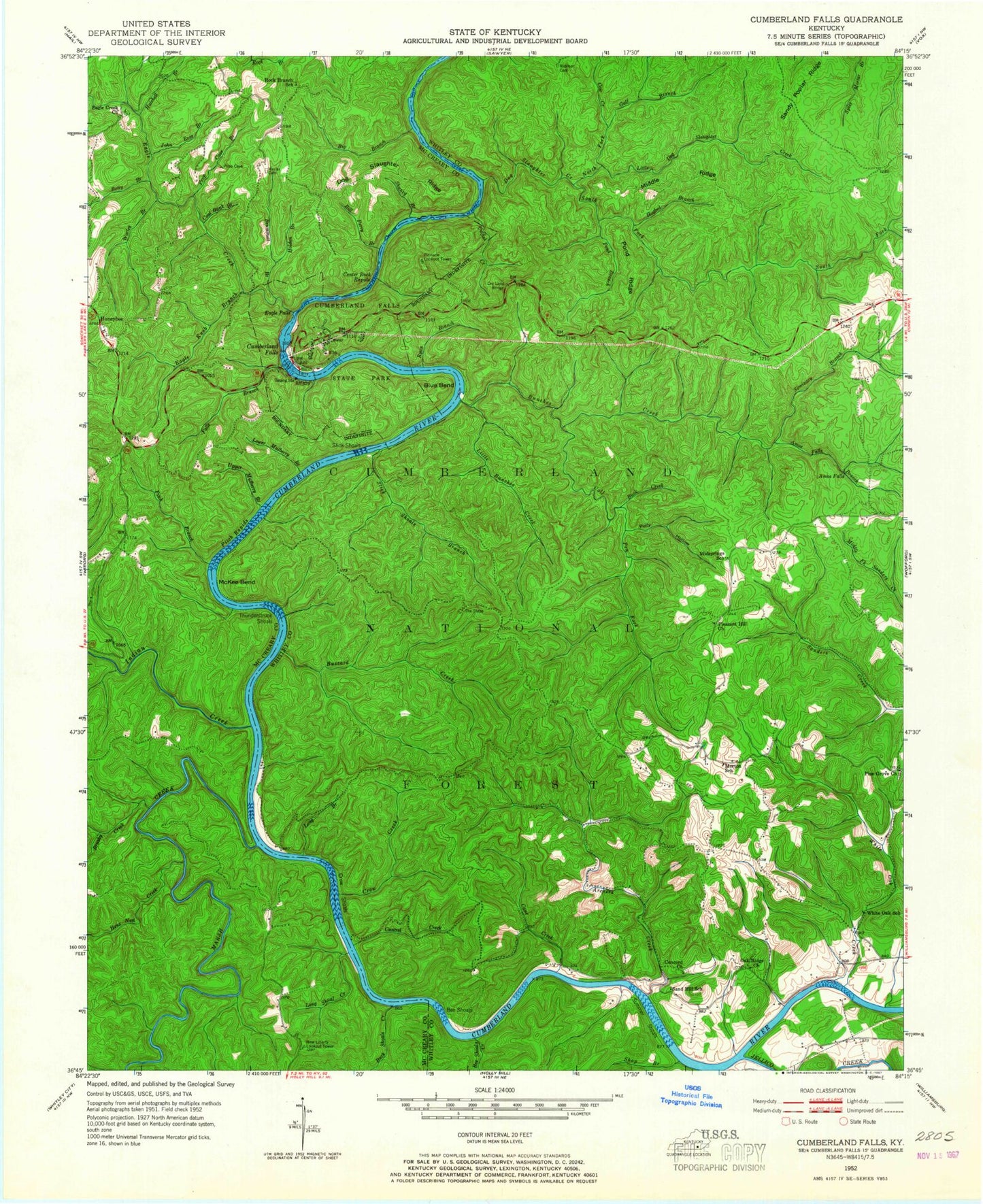 Classic USGS Cumberland Falls Kentucky 7.5'x7.5' Topo Map Image