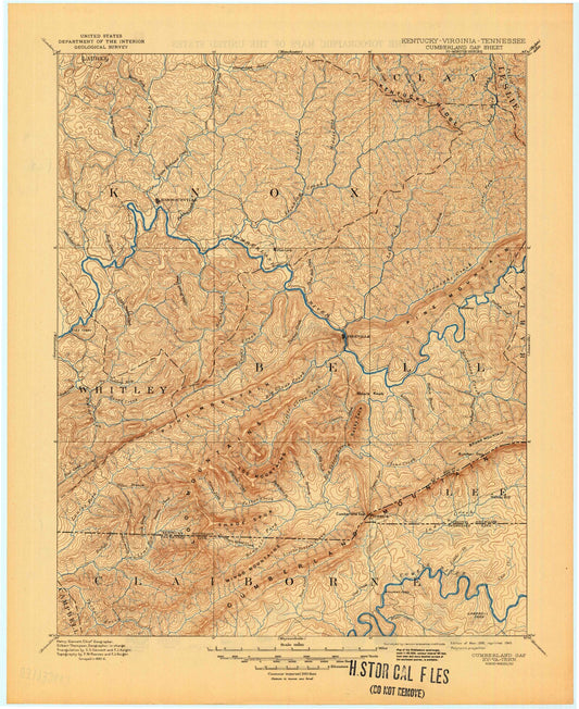 Historic 1891 Cumberland Gap Kentucky 30'x30' Topo Map Image