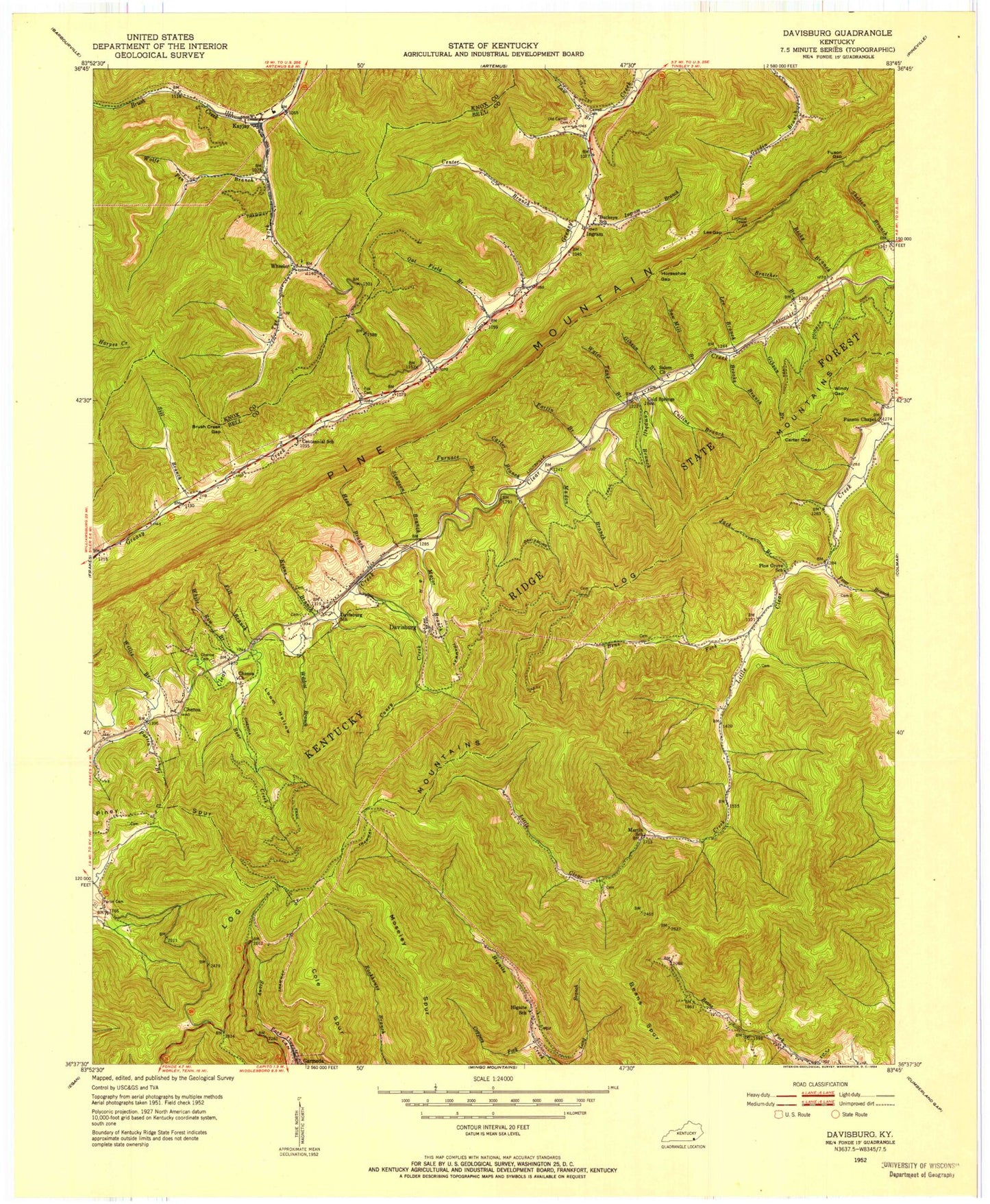Classic USGS Kayjay Kentucky 7.5'x7.5' Topo Map Image