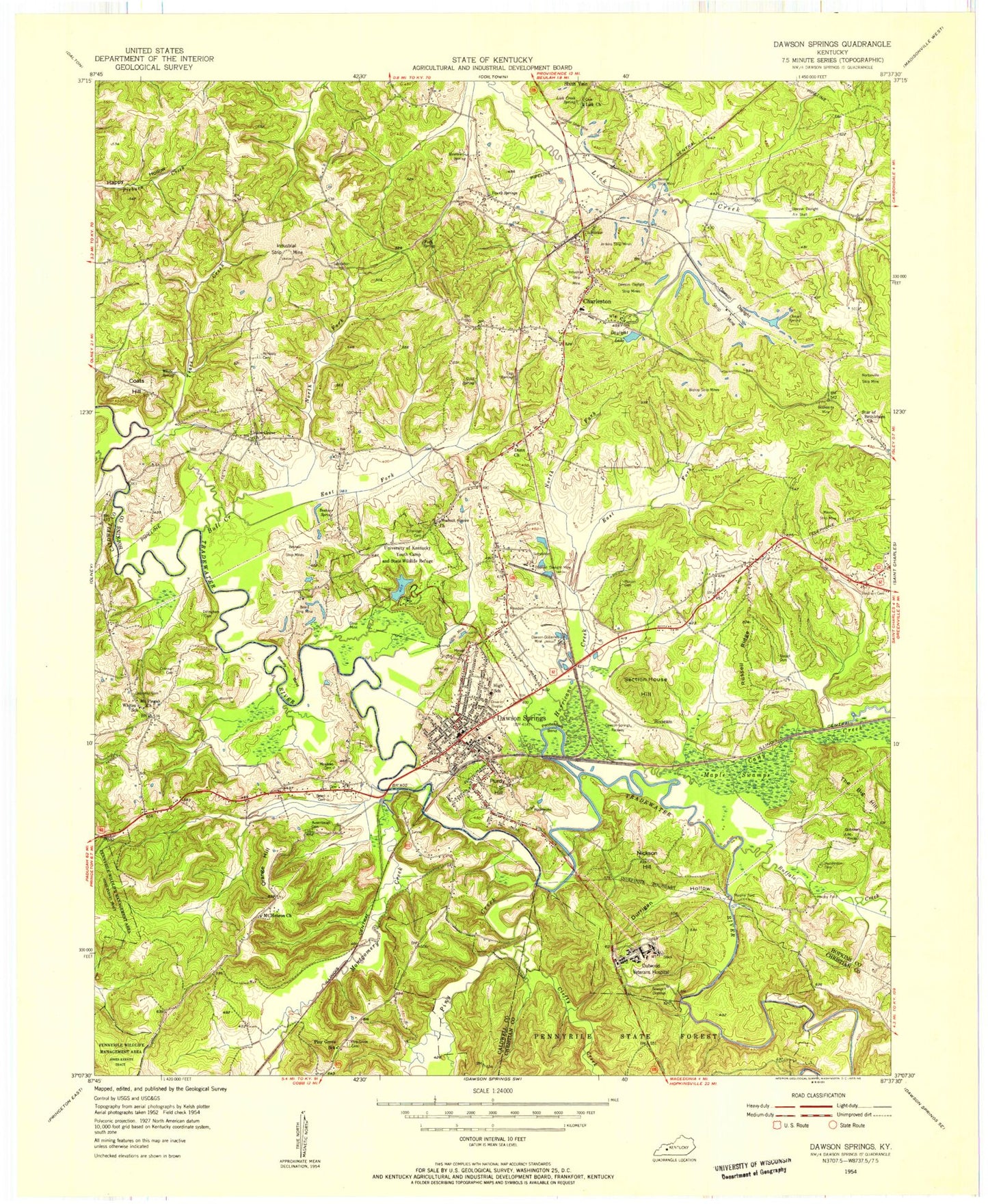 Classic USGS Dawson Springs Kentucky 7.5'x7.5' Topo Map Image