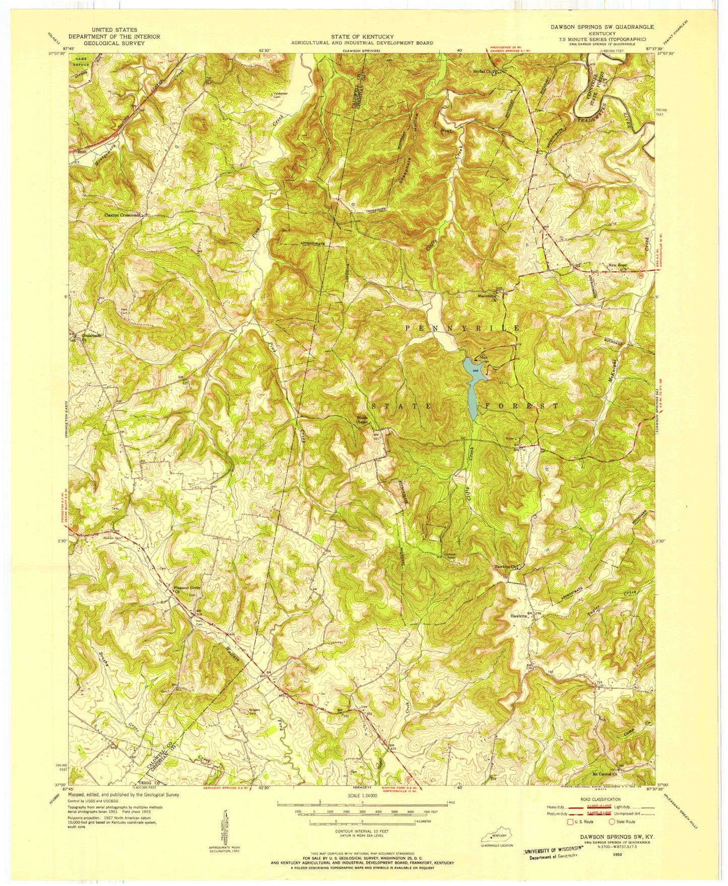 Classic USGS Dawson Springs SW Kentucky 7.5'x7.5' Topo Map Image