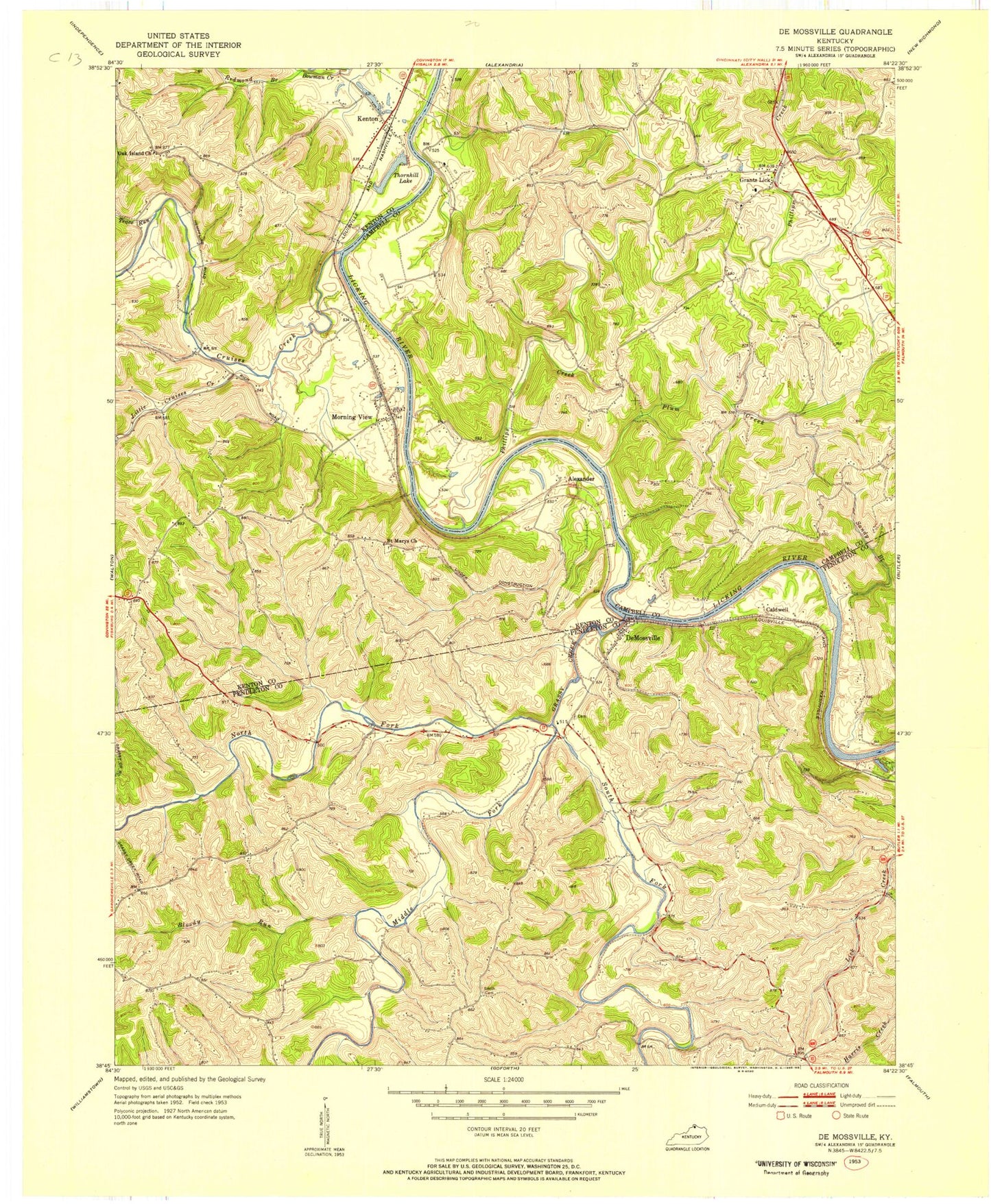 Classic USGS De Mossville Kentucky 7.5'x7.5' Topo Map Image