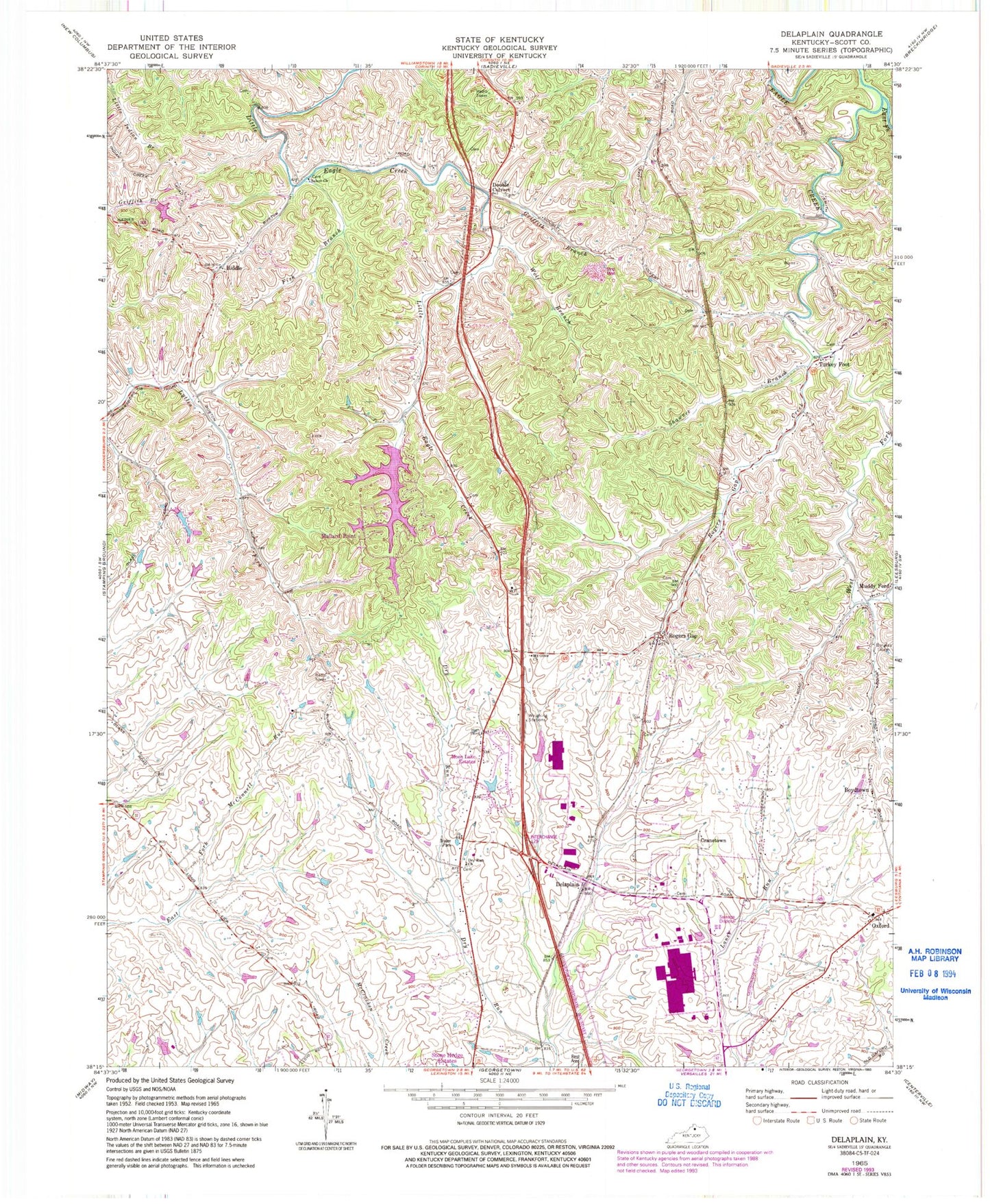 Classic USGS Delaplain Kentucky 7.5'x7.5' Topo Map Image