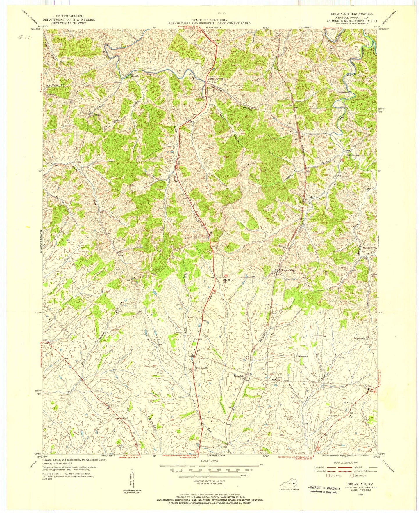 Classic USGS Delaplain Kentucky 7.5'x7.5' Topo Map Image
