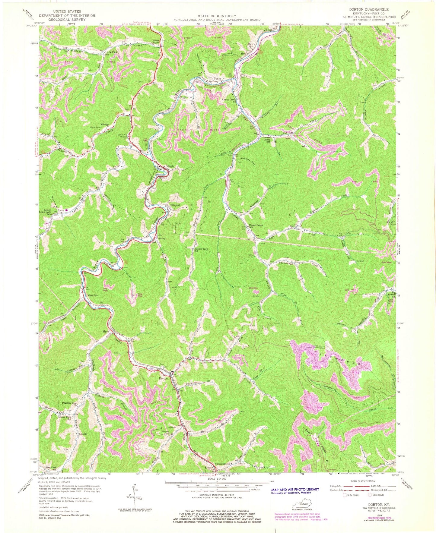 Classic USGS Dorton Kentucky 7.5'x7.5' Topo Map Image