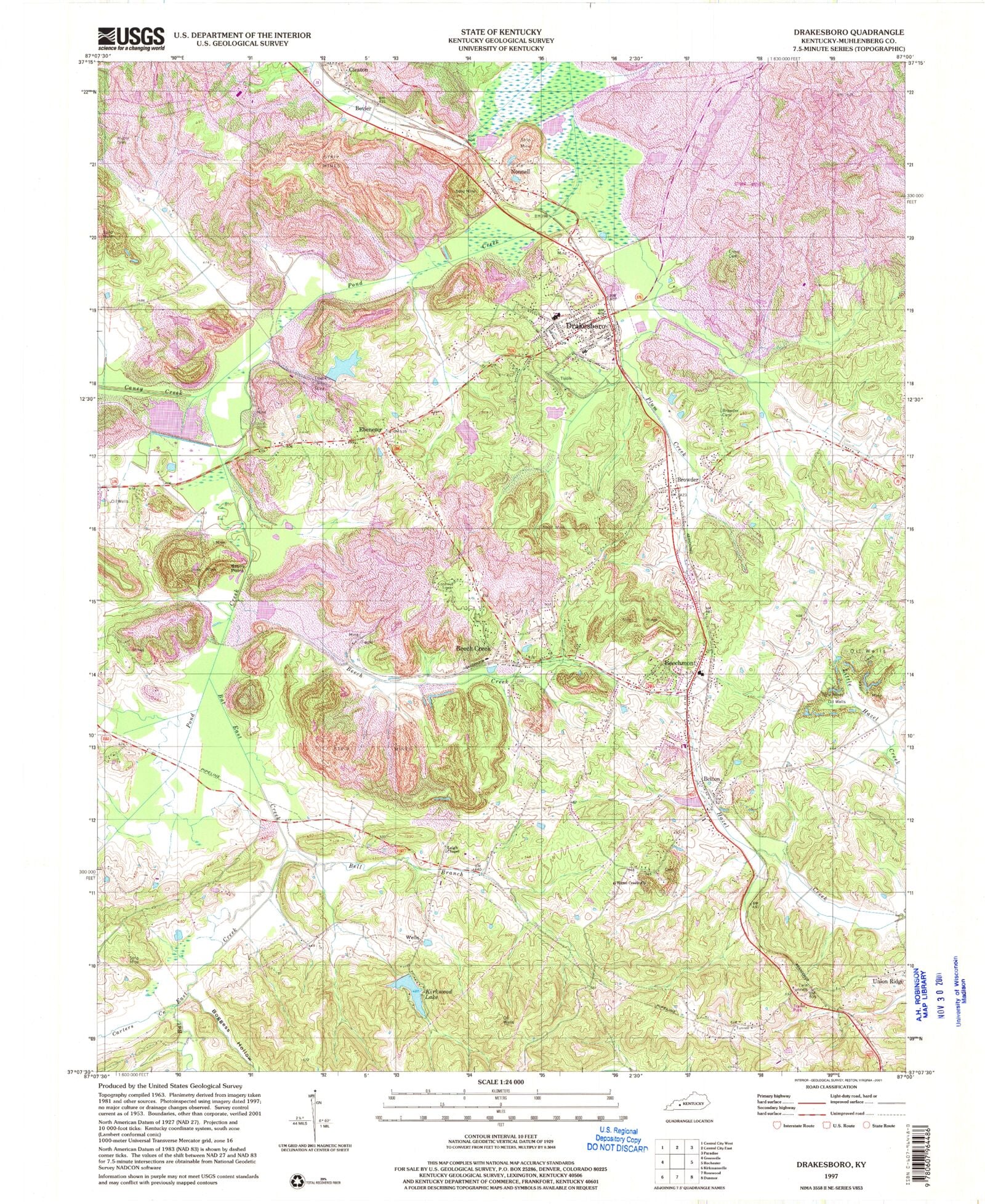 Classic USGS Drakesboro Kentucky 7.5'x7.5' Topo Map MyTopo Map Store