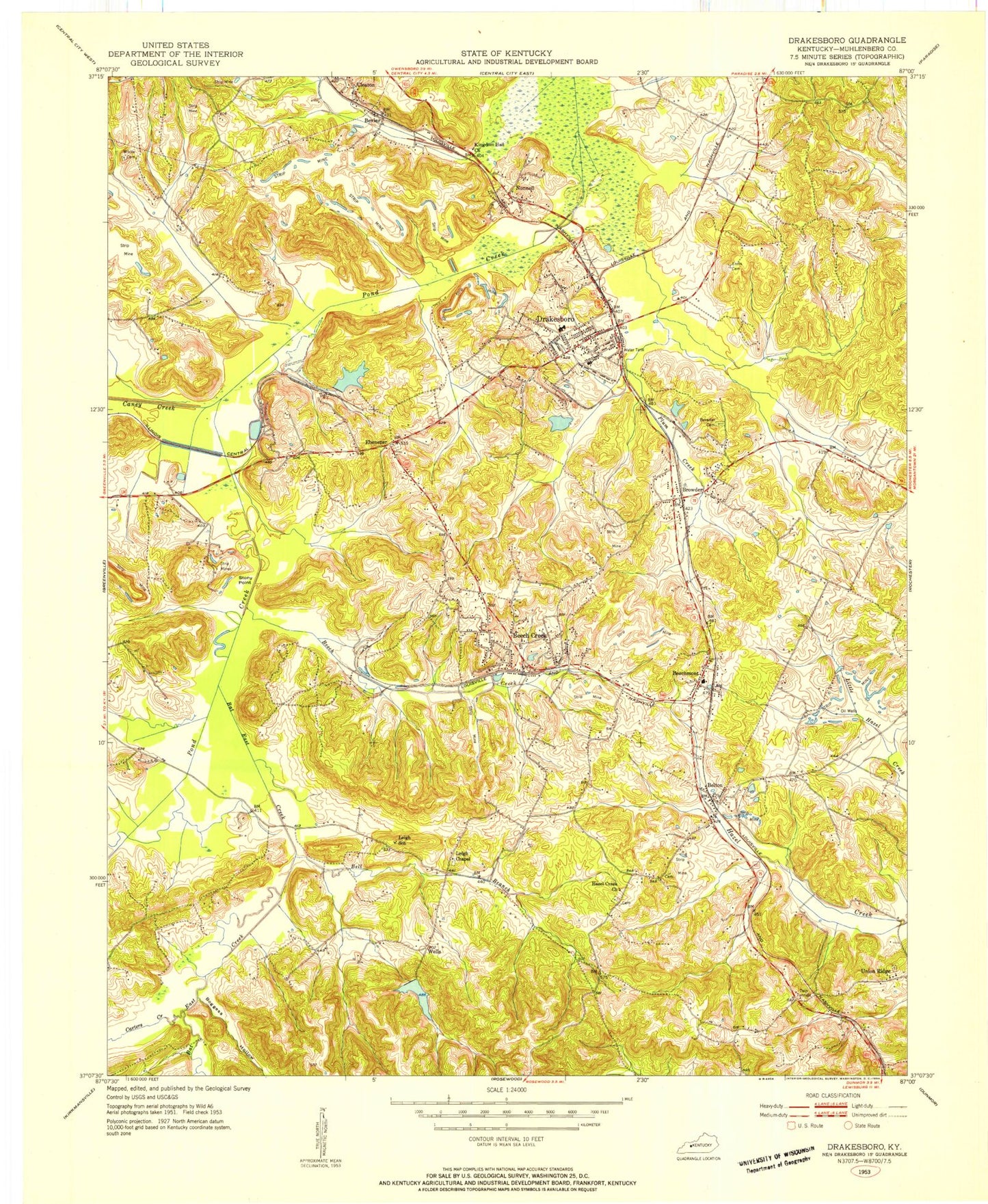 Classic USGS Drakesboro Kentucky 7.5'x7.5' Topo Map Image