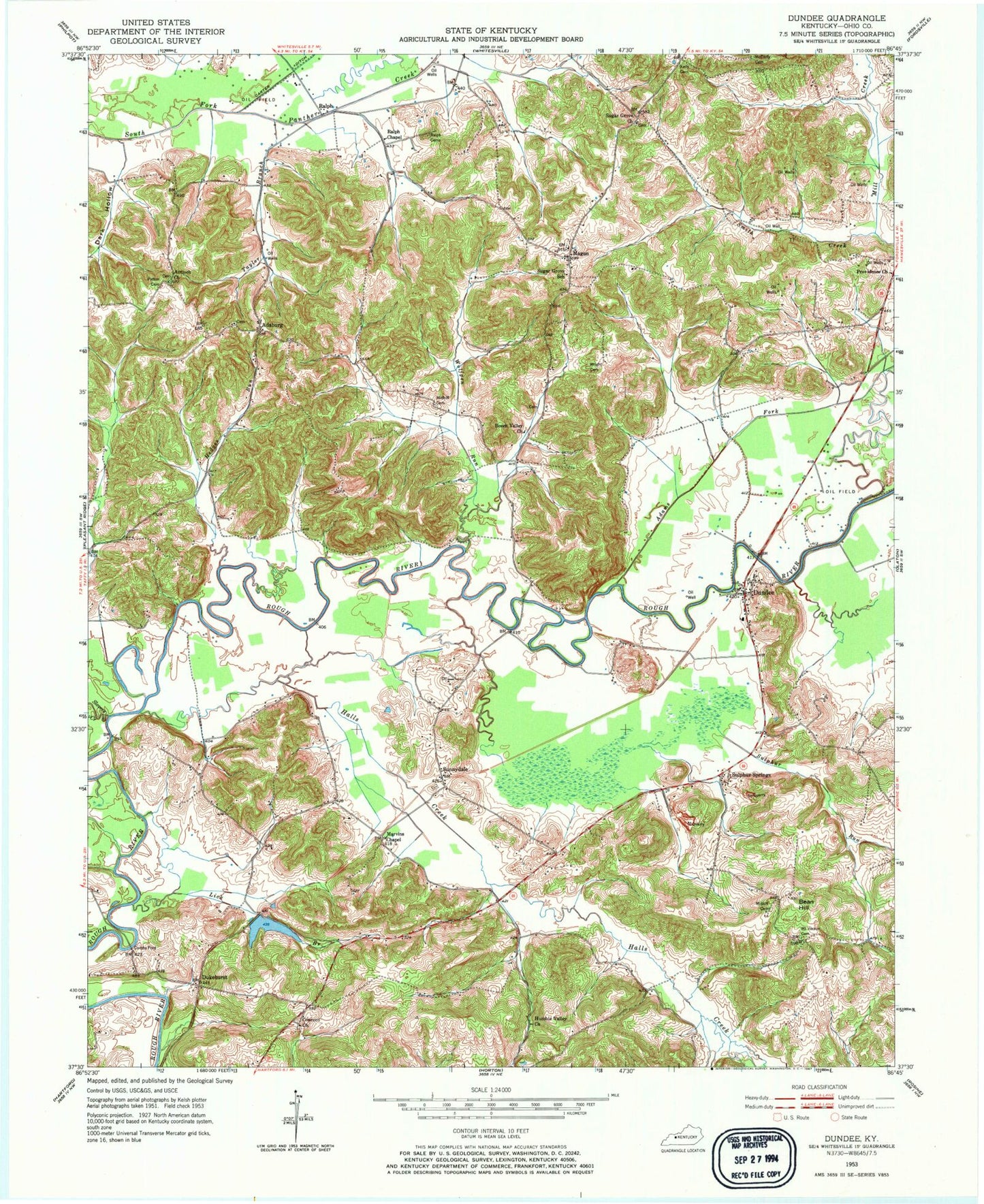 Classic USGS Dundee Kentucky 7.5'x7.5' Topo Map Image