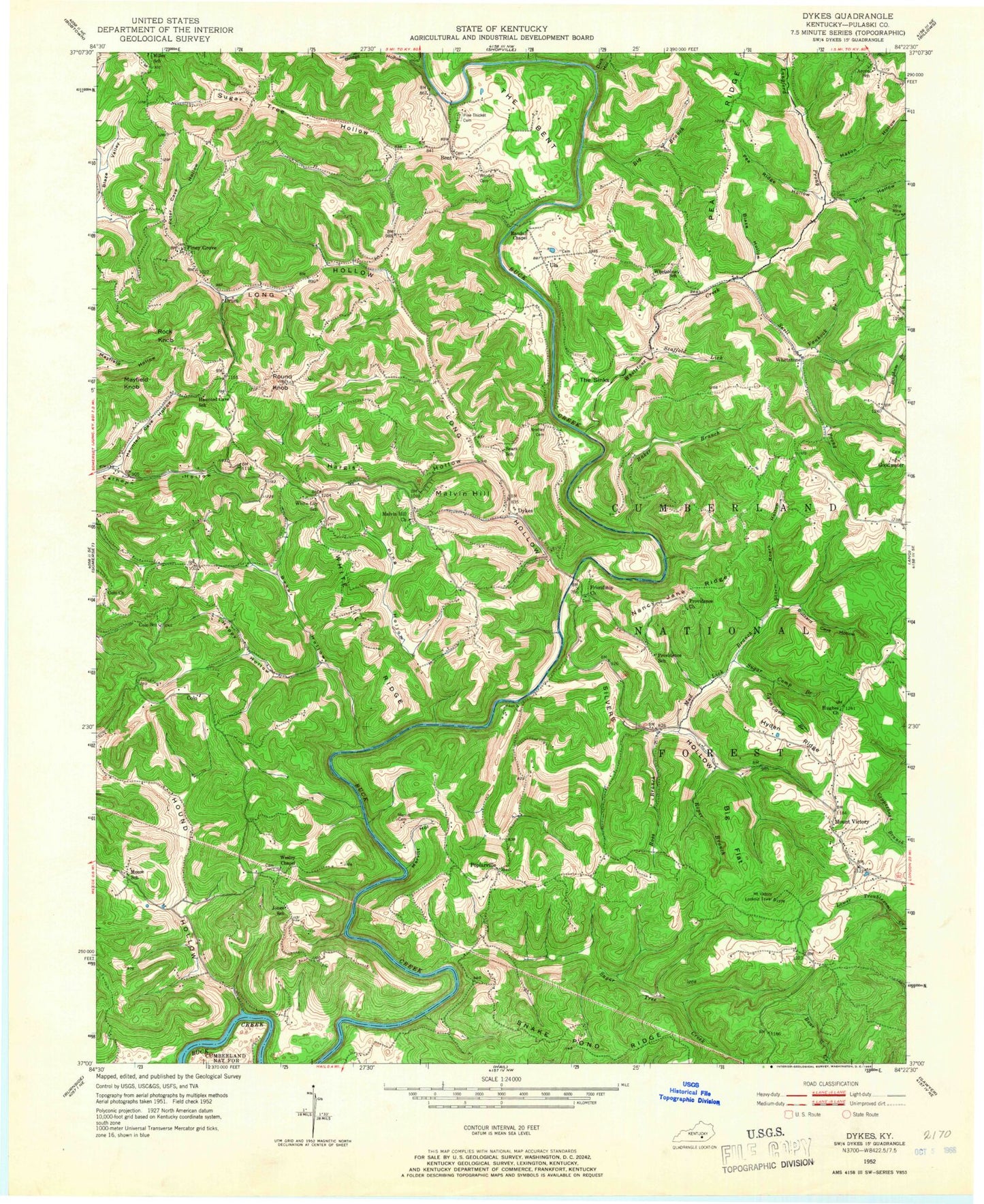 Classic USGS Dykes Kentucky 7.5'x7.5' Topo Map Image