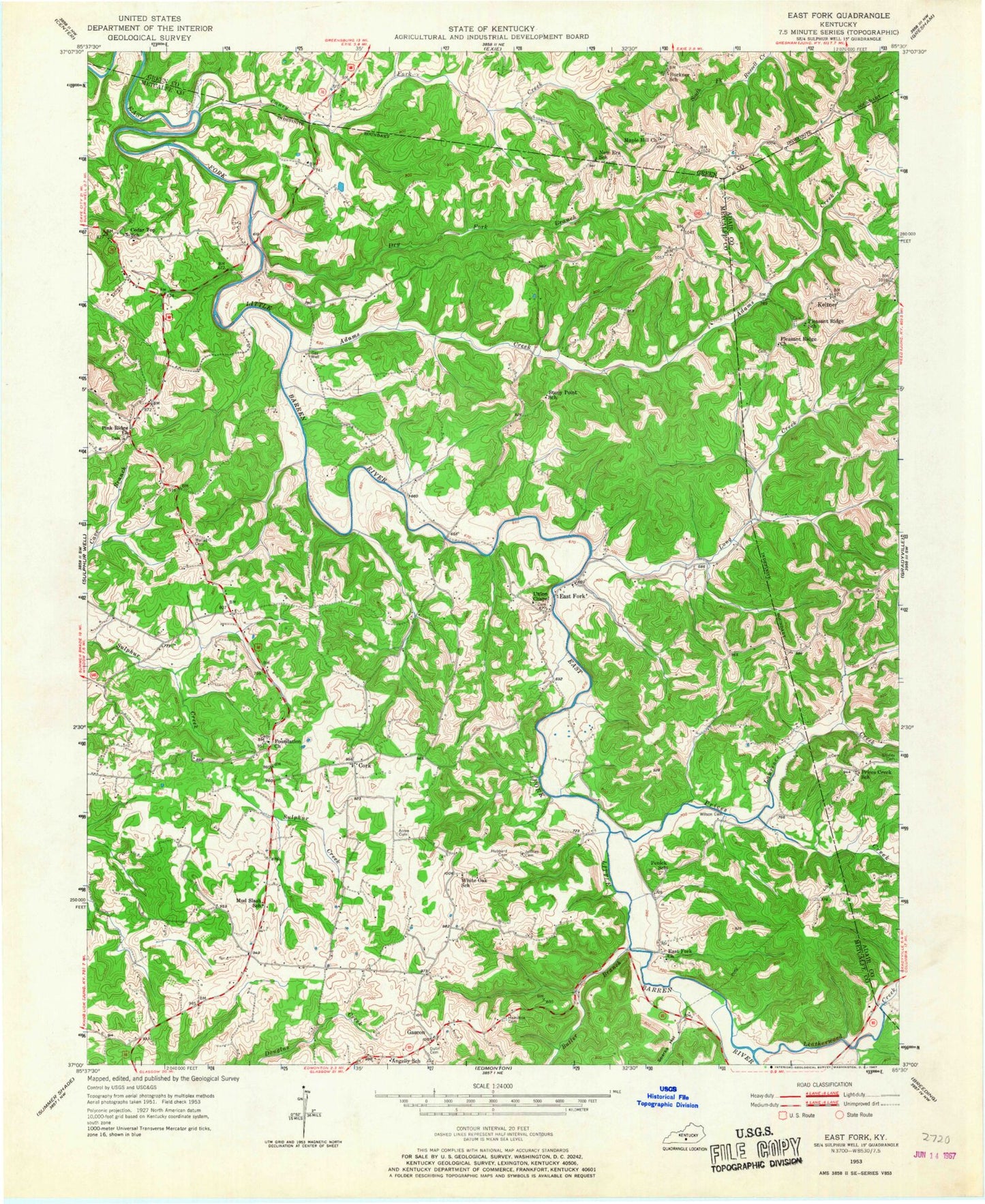 Classic USGS East Fork Kentucky 7.5'x7.5' Topo Map Image