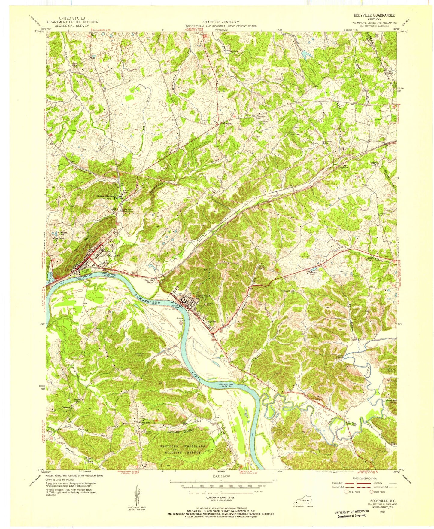 Classic USGS Eddyville Kentucky 7.5'x7.5' Topo Map Image