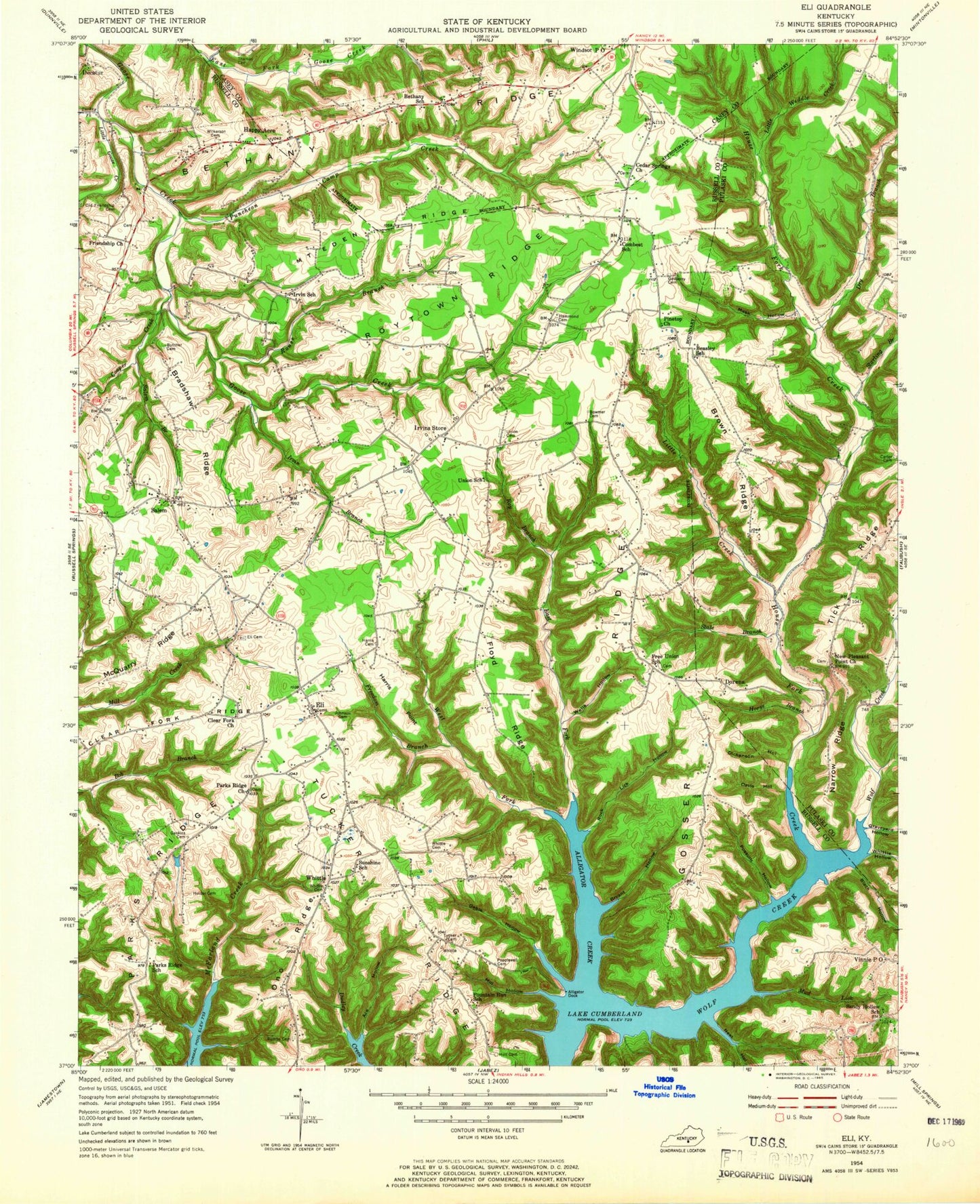 Classic USGS Eli Kentucky 7.5'x7.5' Topo Map Image