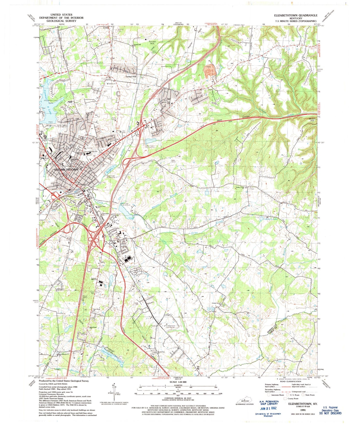 Classic USGS Elizabethtown Kentucky 7.5'x7.5' Topo Map Image