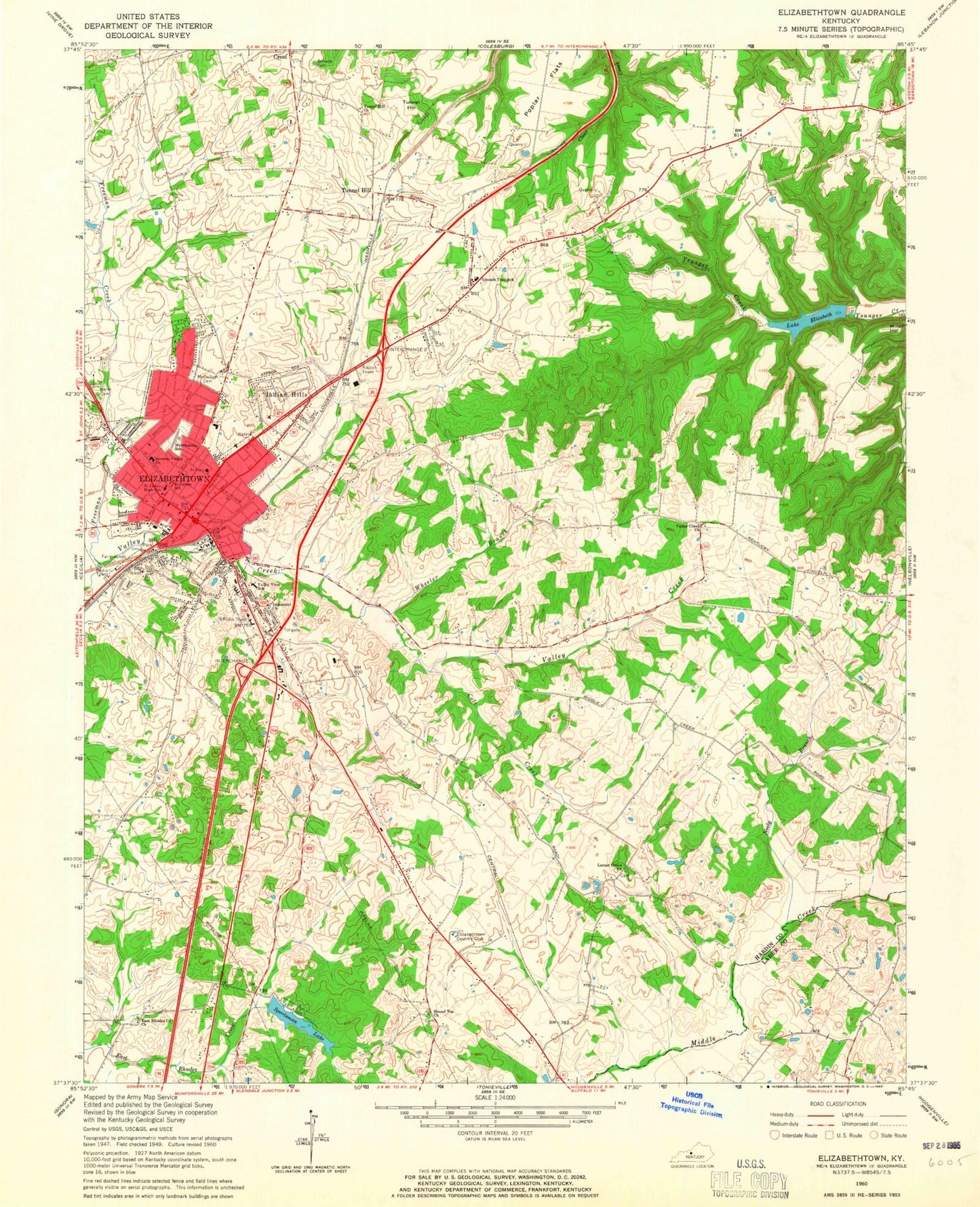 Classic USGS Elizabethtown Kentucky 7.5'x7.5' Topo Map Image