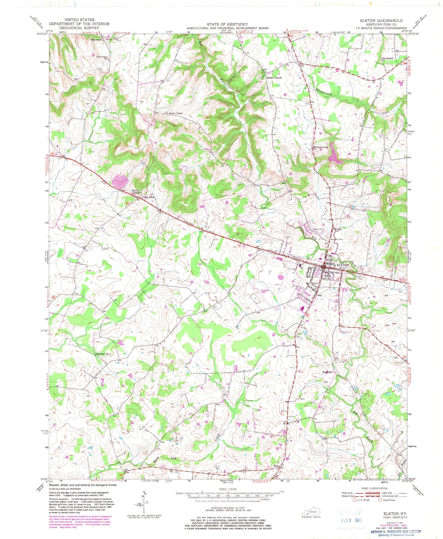 Classic USGS Elkton Kentucky 7.5'x7.5' Topo Map Image
