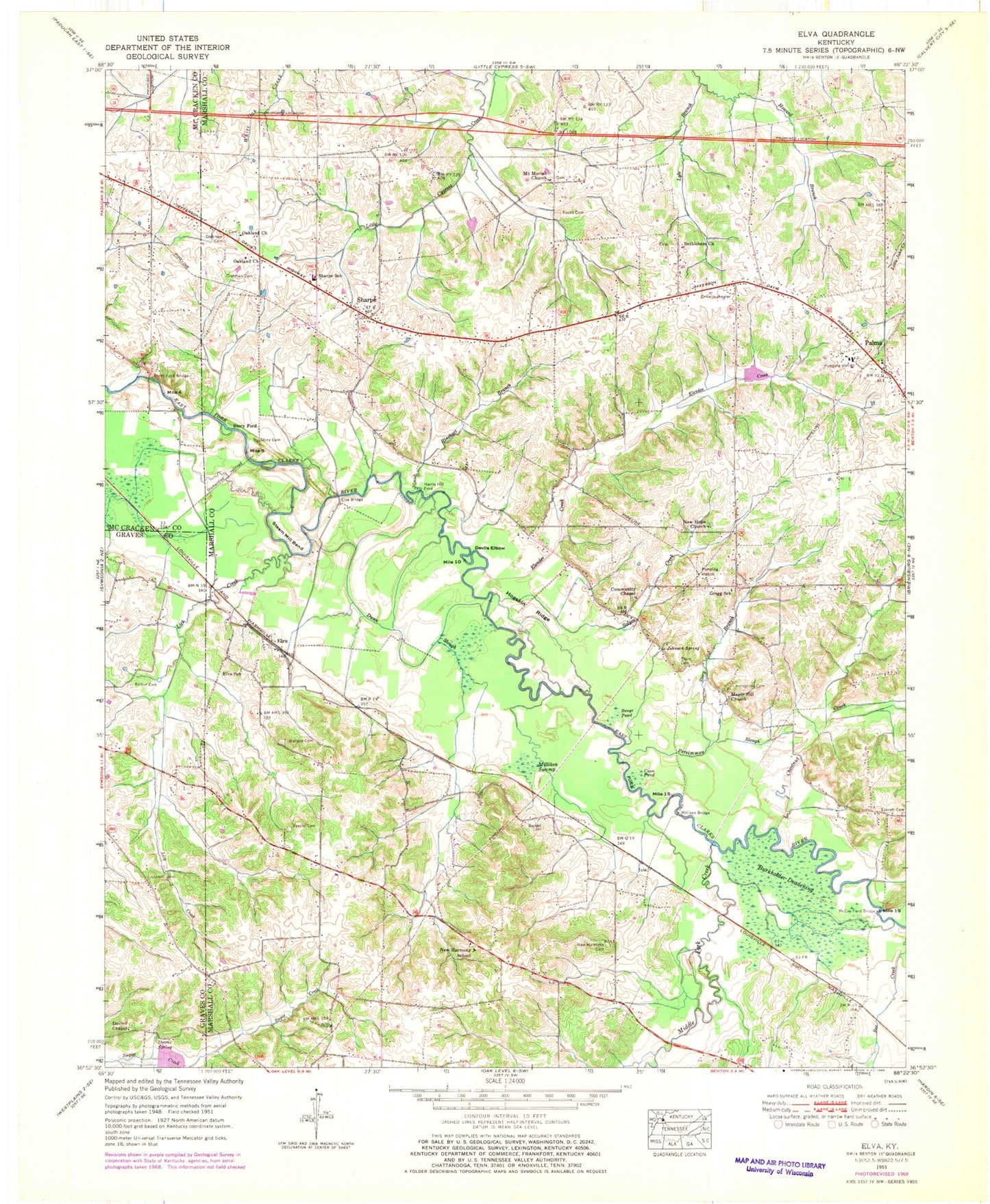 Classic USGS Elva Kentucky 7.5'x7.5' Topo Map Image