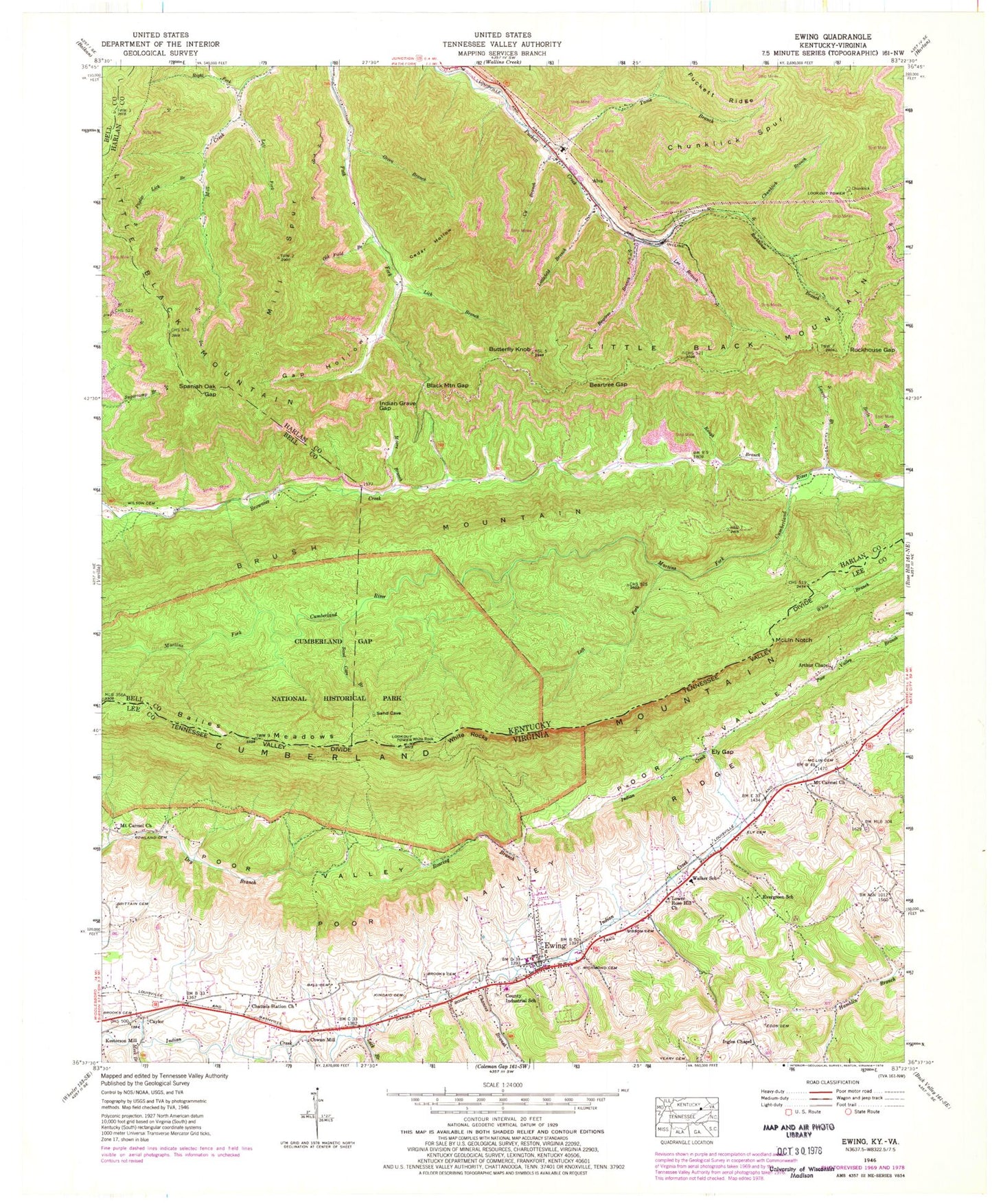 Classic USGS Ewing Virginia 7.5'x7.5' Topo Map Image