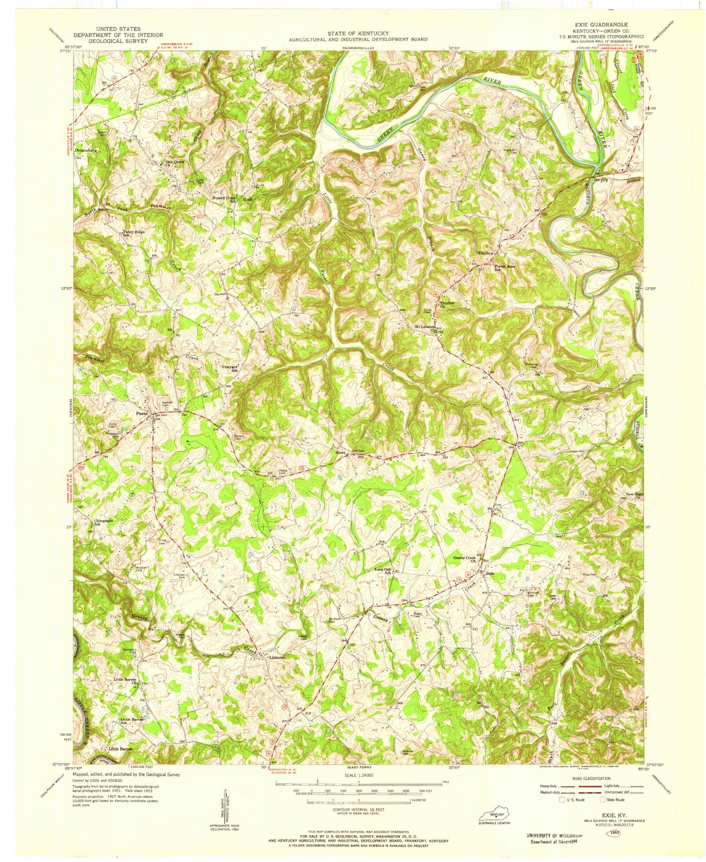 Classic USGS Exie Kentucky 7.5'x7.5' Topo Map Image