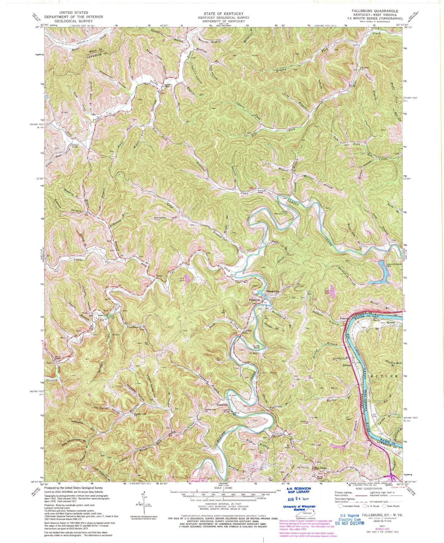 Classic USGS Fallsburg Kentucky 7.5'x7.5' Topo Map Image