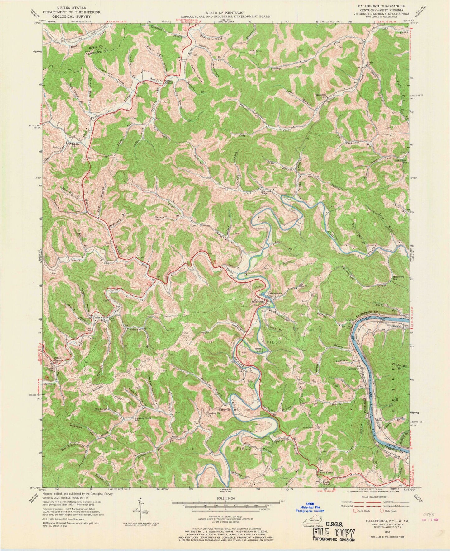 Classic USGS Fallsburg Kentucky 7.5'x7.5' Topo Map Image