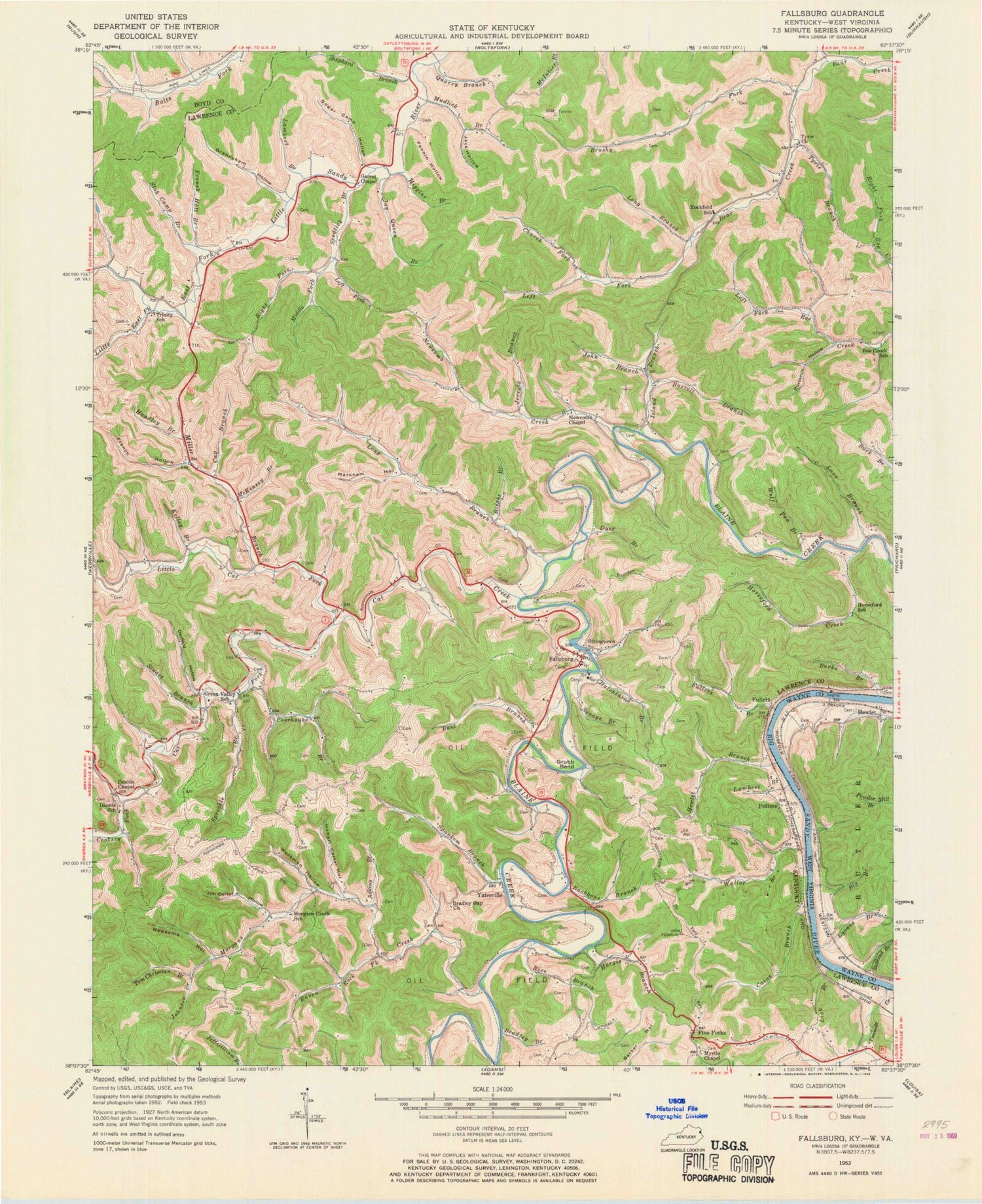 Classic USGS Fallsburg Kentucky 7.5'x7.5' Topo Map Image
