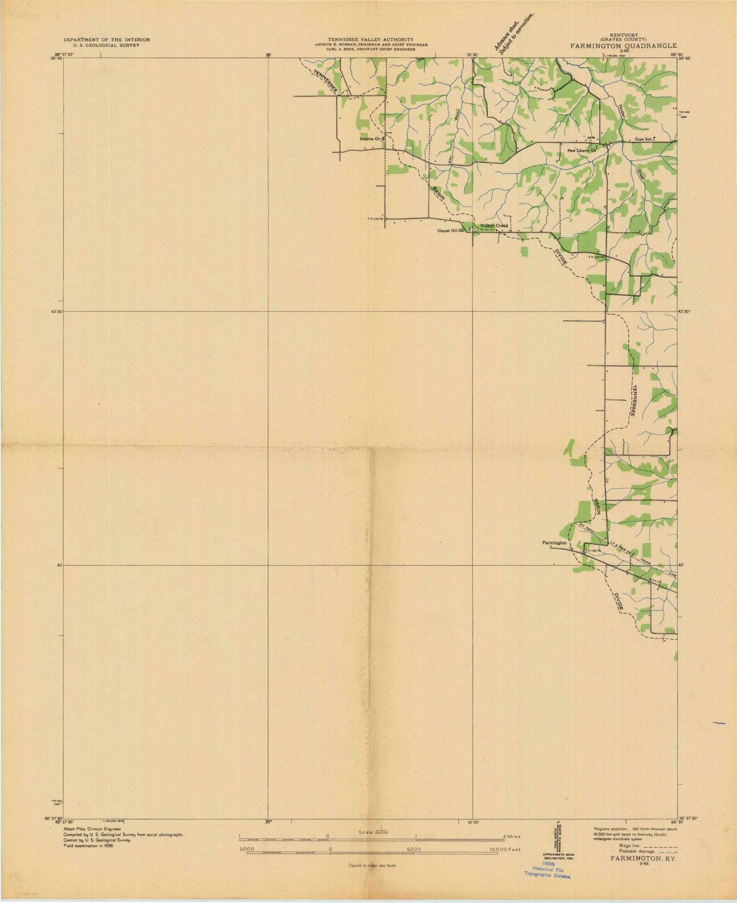 Classic USGS Farmington Kentucky 7.5'x7.5' Topo Map Image