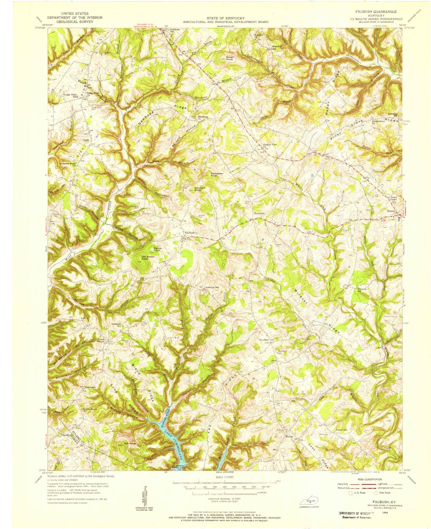 Classic USGS Faubush Kentucky 7.5'x7.5' Topo Map Image