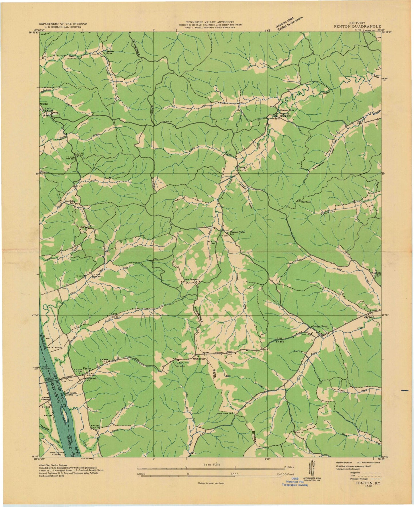 Classic USGS Fenton Kentucky 7.5'x7.5' Topo Map Image