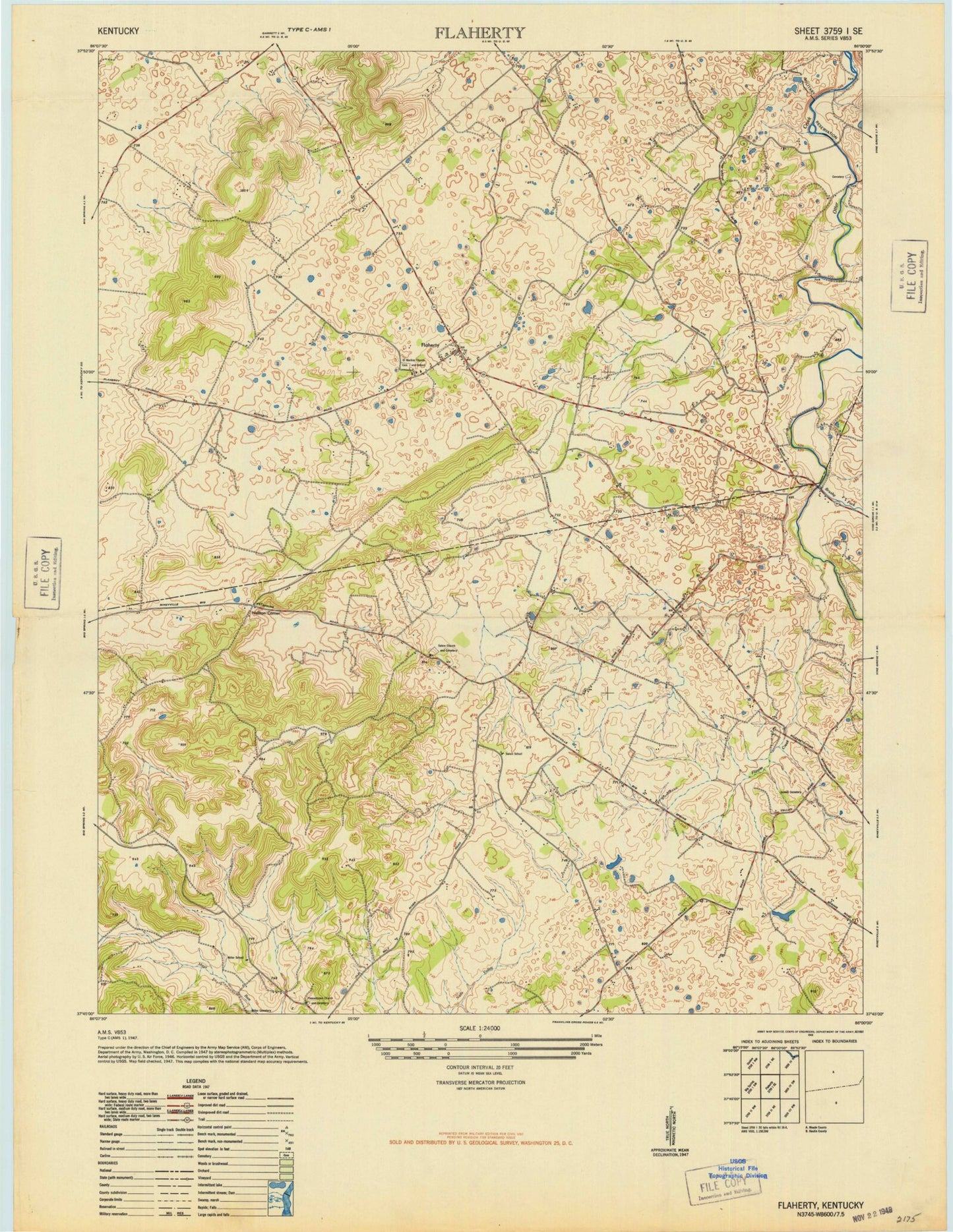 Classic USGS Flaherty Kentucky 7.5'x7.5' Topo Map Image