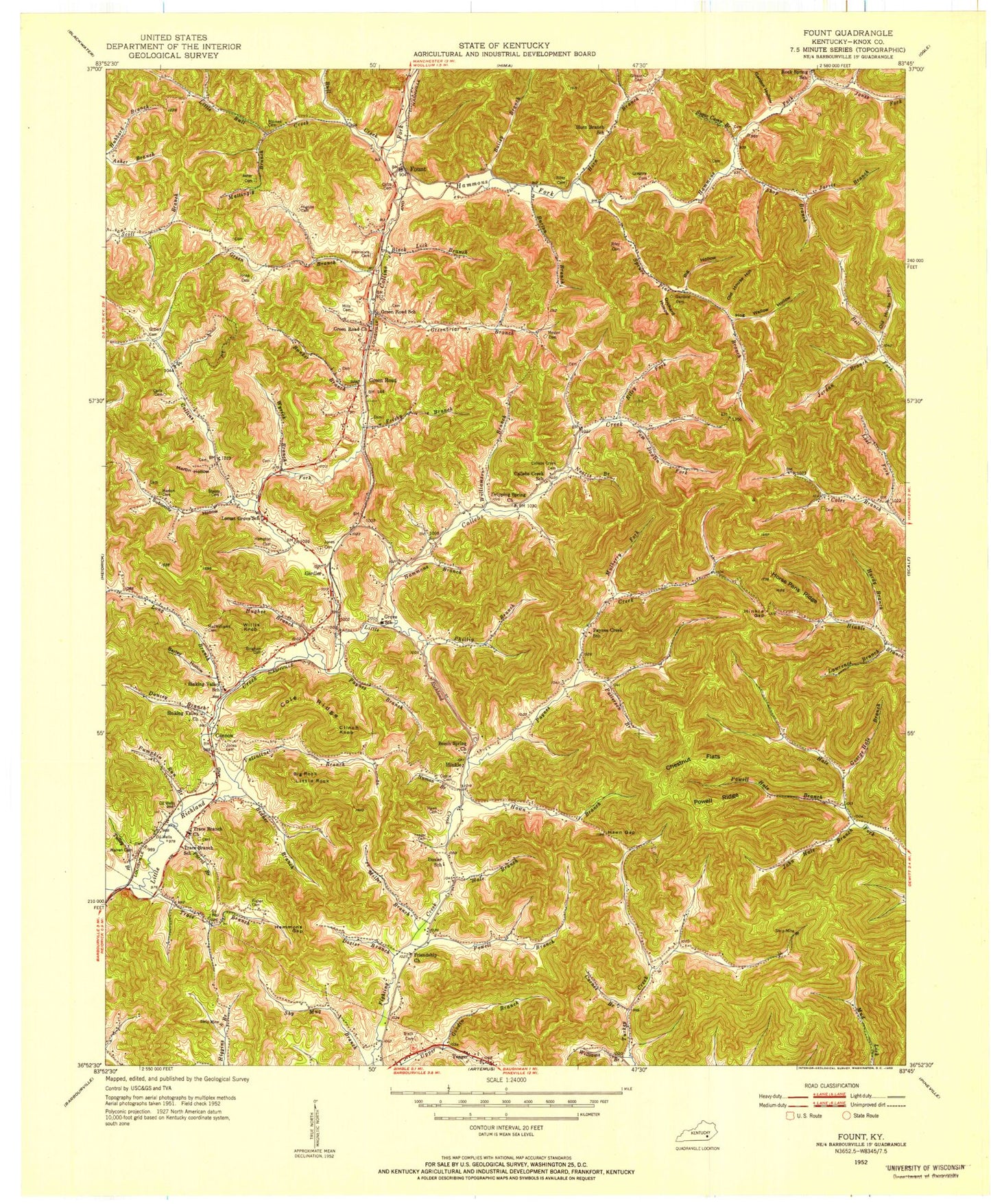 Classic USGS Fount Kentucky 7.5'x7.5' Topo Map Image