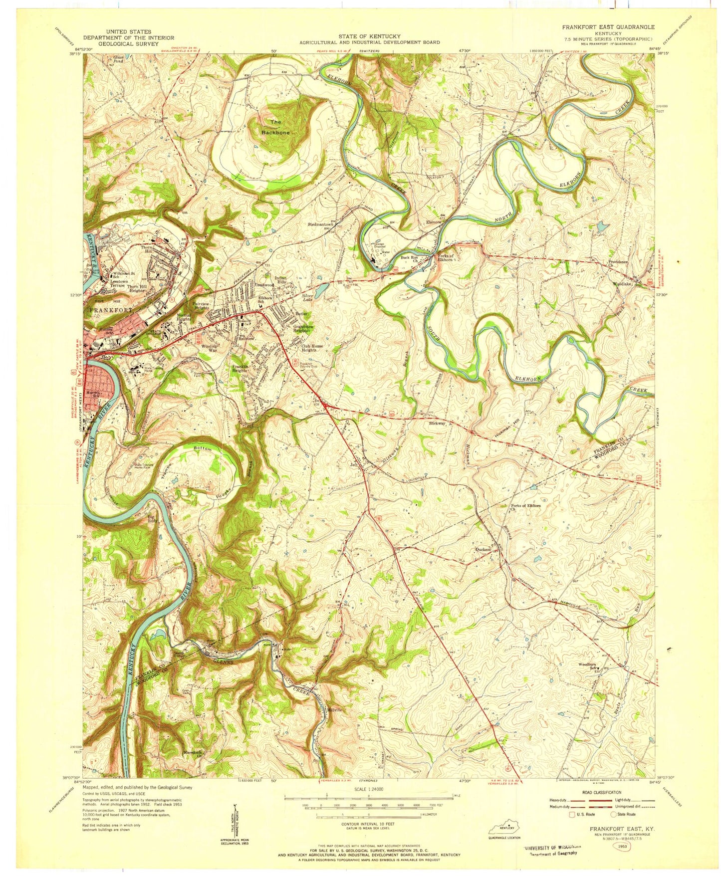 Classic USGS Frankfort East Kentucky 7.5'x7.5' Topo Map Image