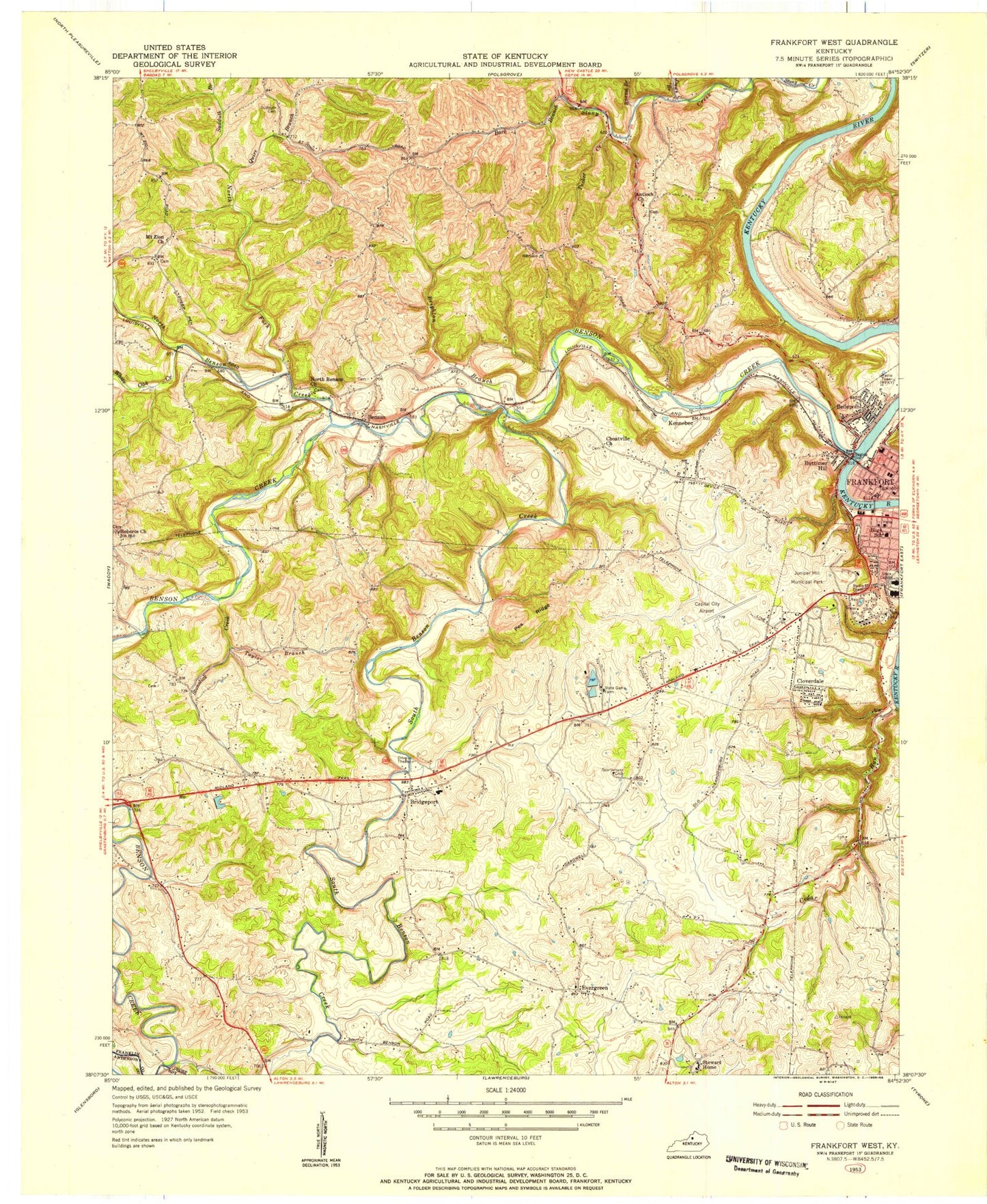 Classic USGS Frankfort West Kentucky 7.5'x7.5' Topo Map Image