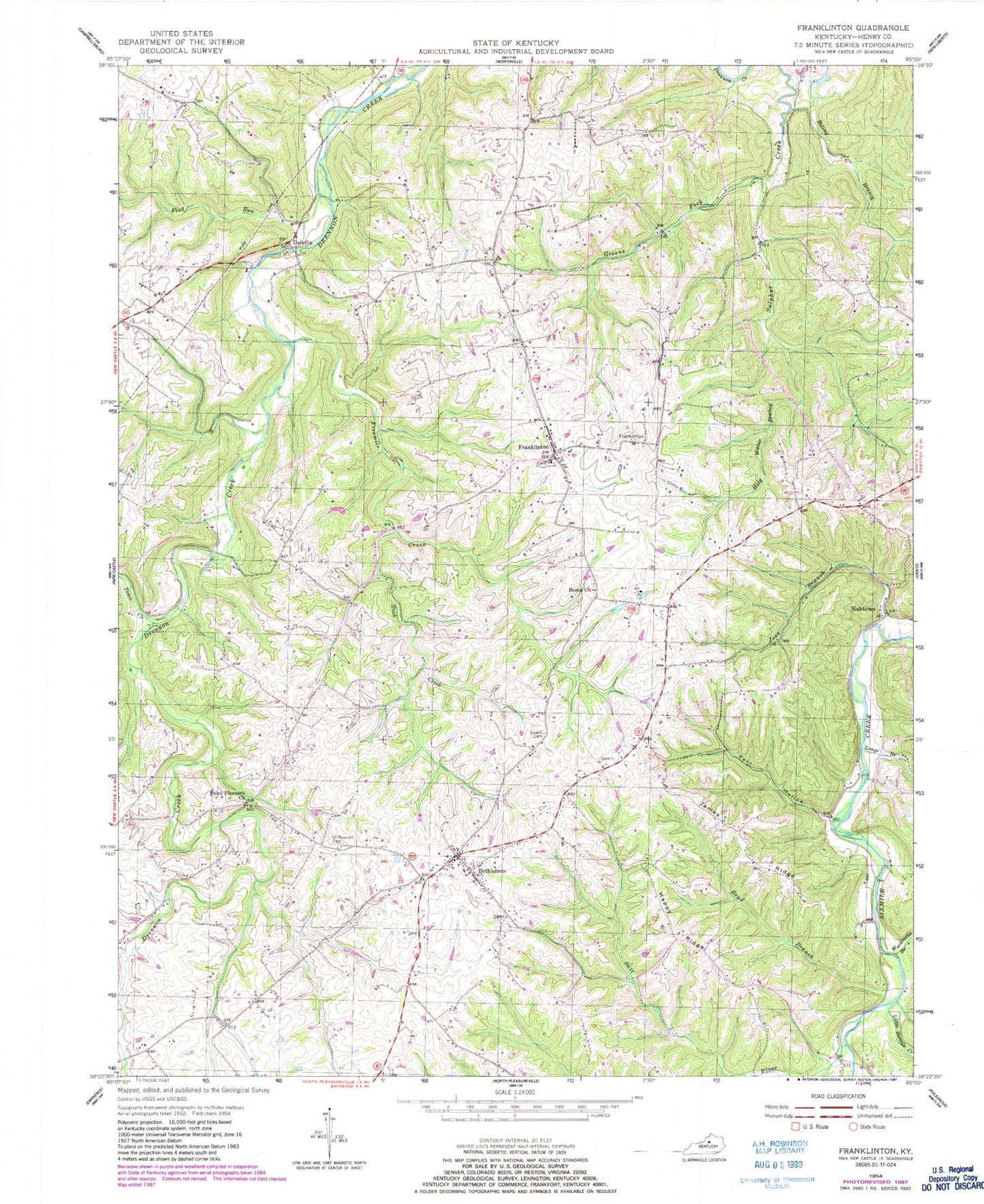 Classic USGS Franklinton Kentucky 7.5'x7.5' Topo Map Image
