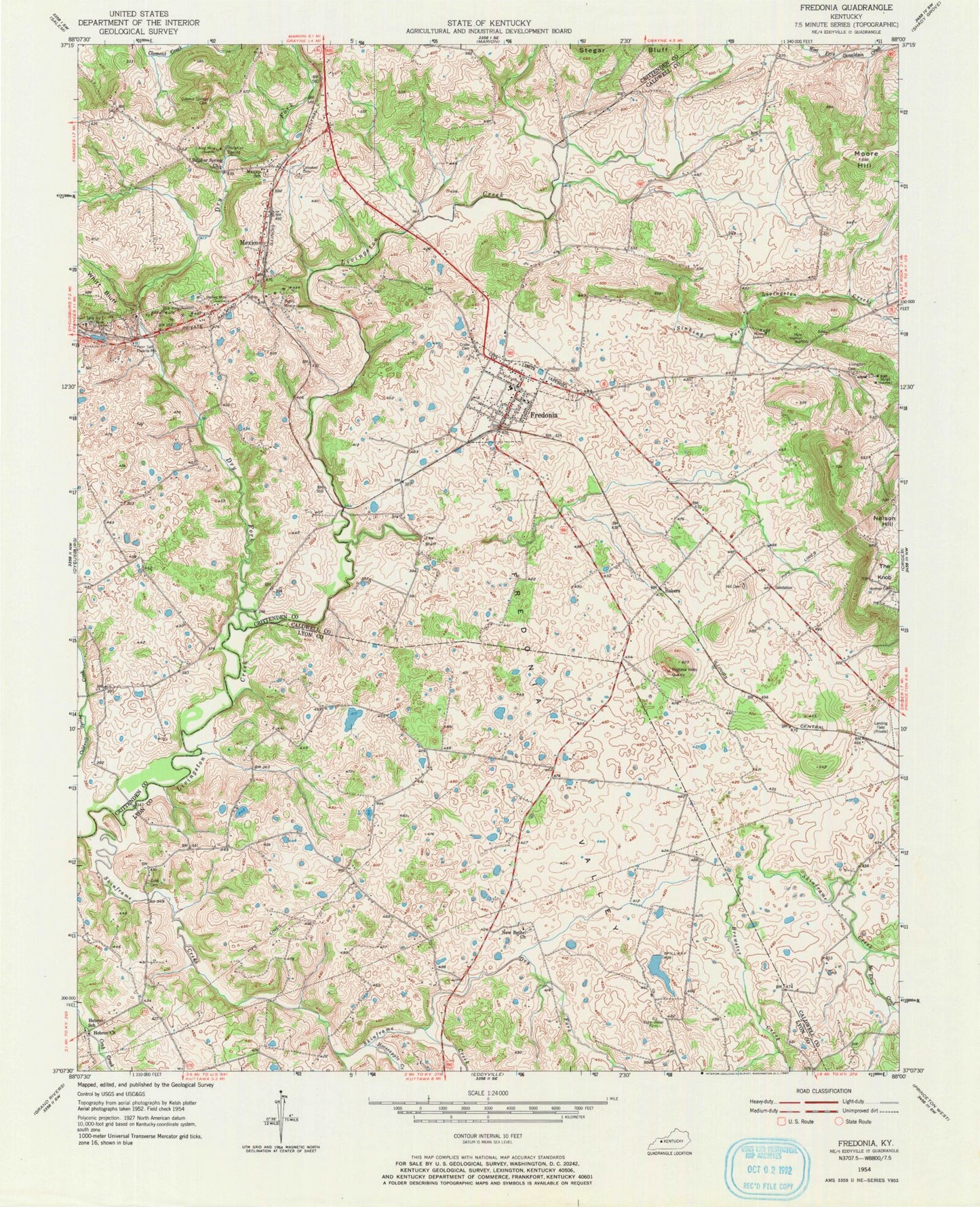 Classic USGS Fredonia Kentucky 7.5'x7.5' Topo Map Image