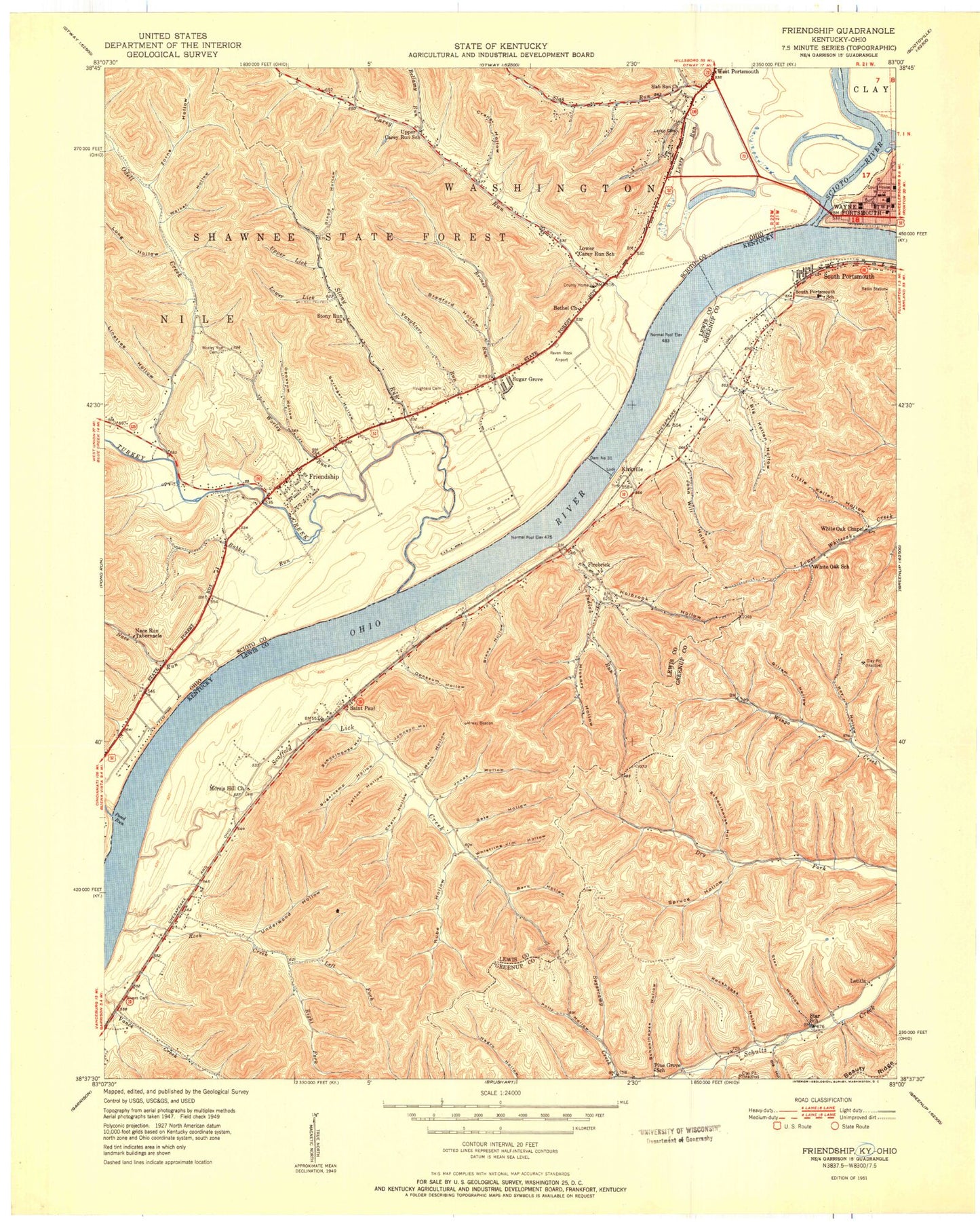 Classic USGS Friendship Ohio 7.5'x7.5' Topo Map Image