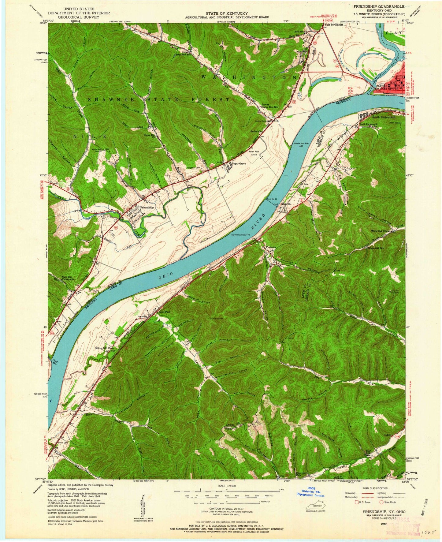Classic USGS Friendship Ohio 7.5'x7.5' Topo Map Image
