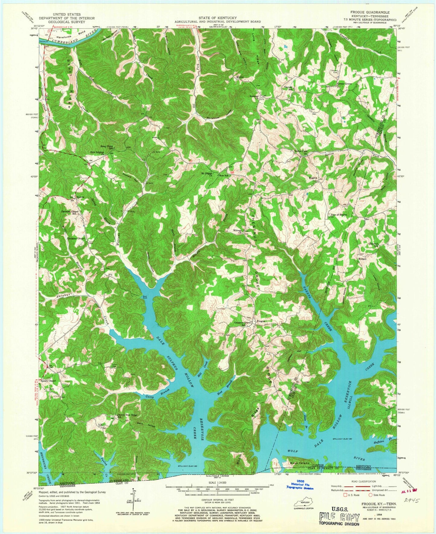 Classic USGS Frogue Kentucky 7.5'x7.5' Topo Map Image