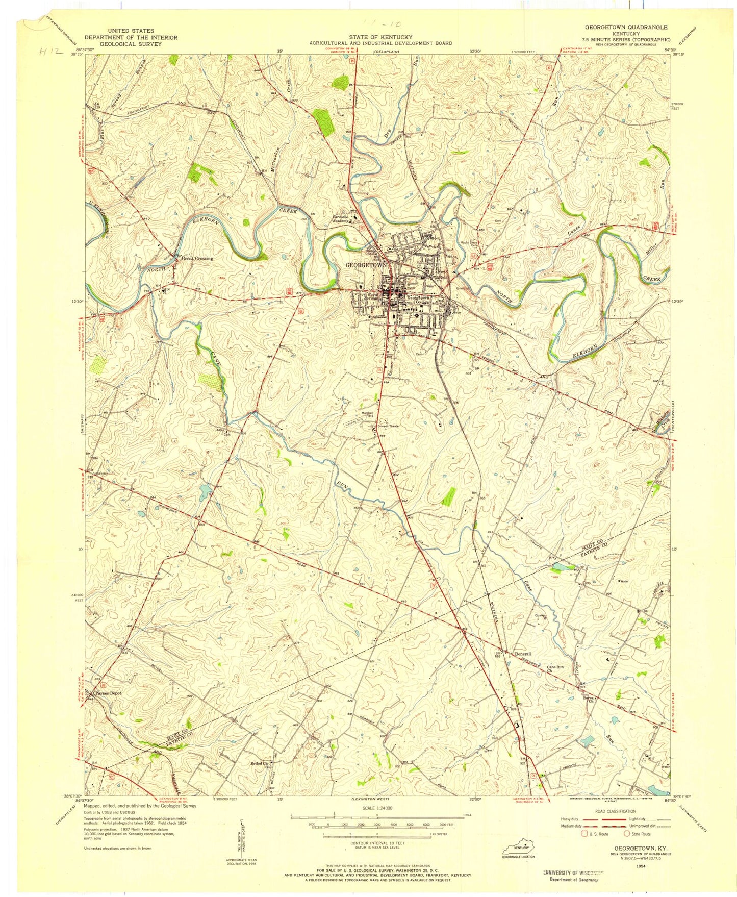 Classic USGS Georgetown Kentucky 7.5'x7.5' Topo Map Image