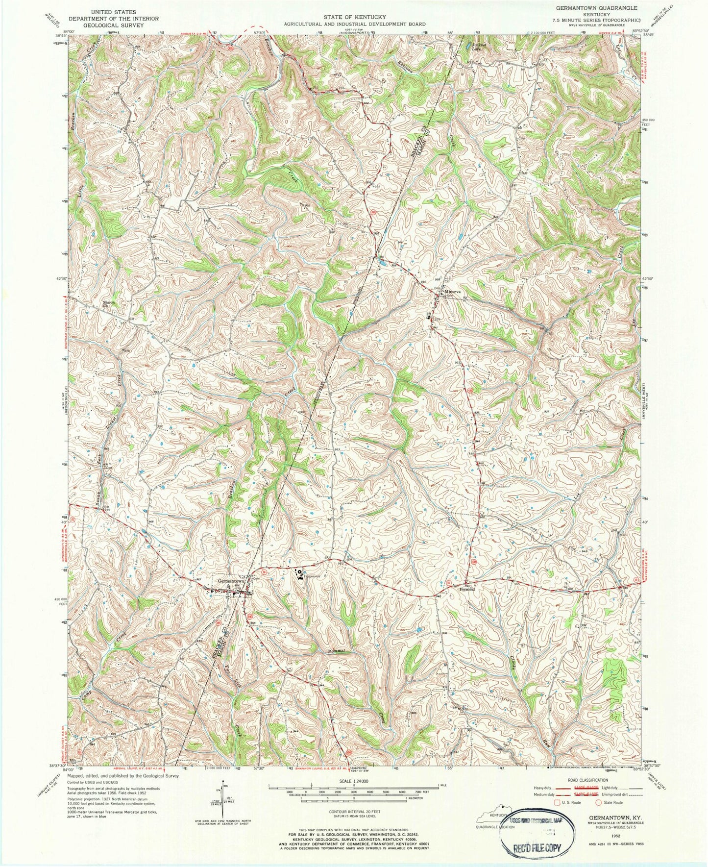 Classic USGS Germantown Kentucky 7.5'x7.5' Topo Map Image