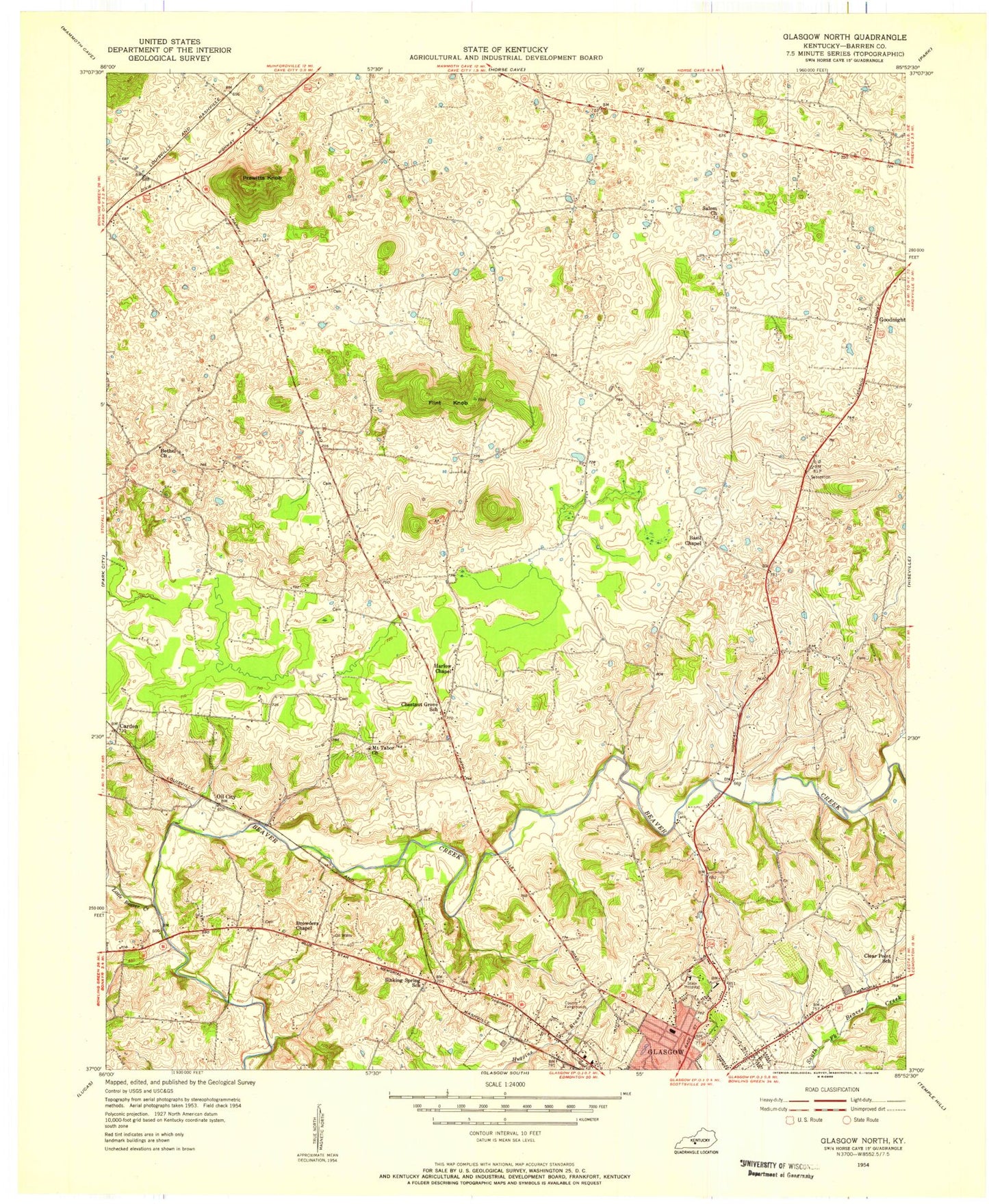 Classic USGS Glasgow North Kentucky 7.5'x7.5' Topo Map Image