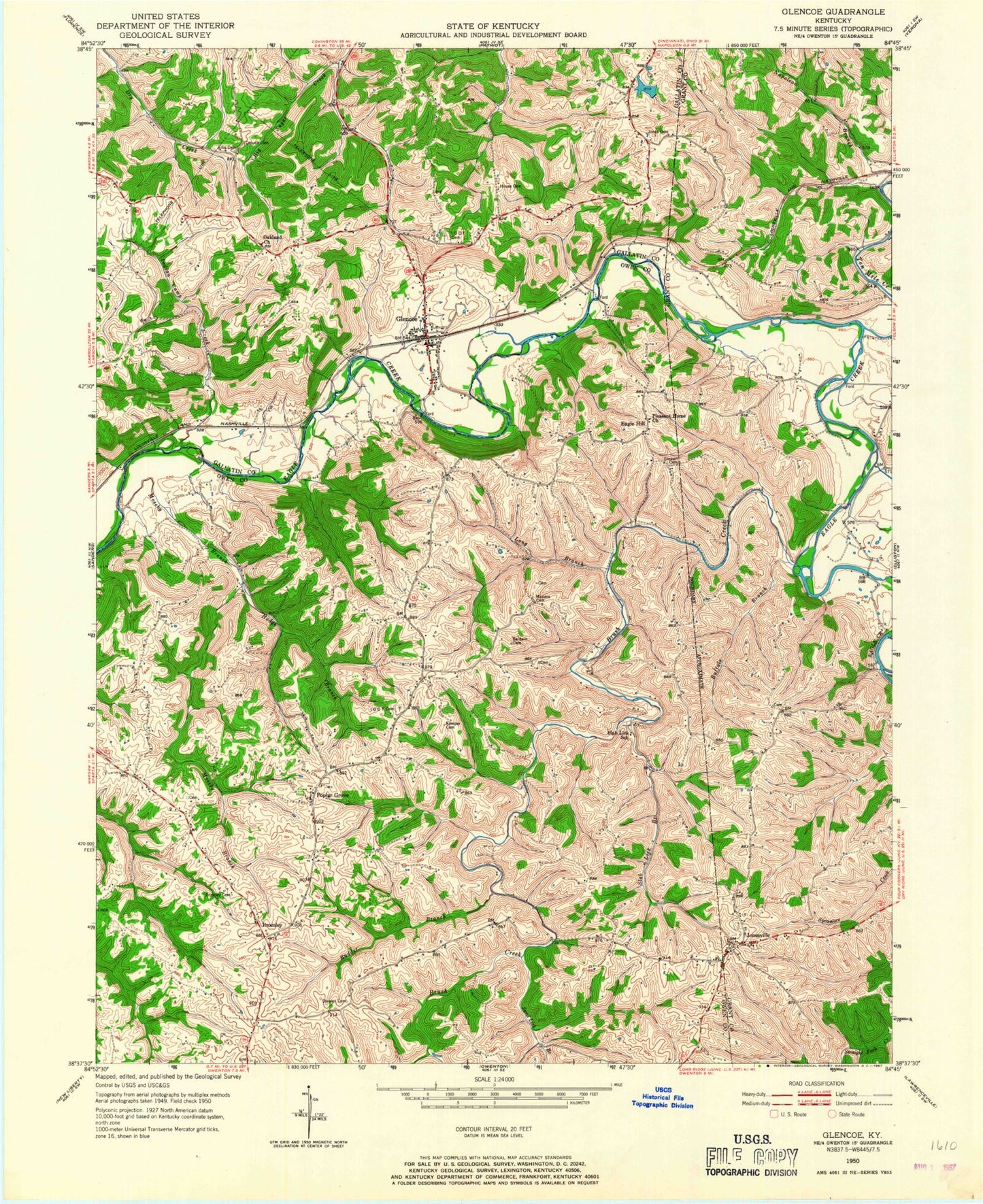 Classic USGS Glencoe Kentucky 7.5'x7.5' Topo Map Image