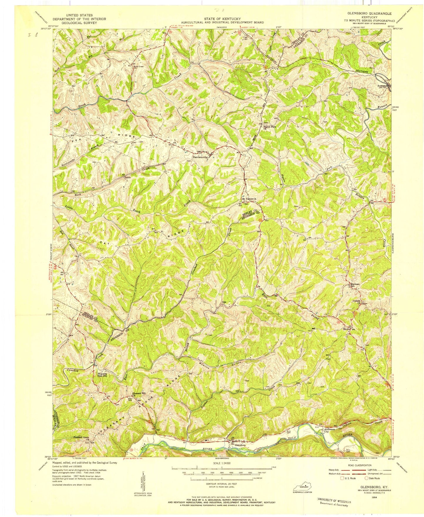 Classic USGS Glensboro Kentucky 7.5'x7.5' Topo Map Image