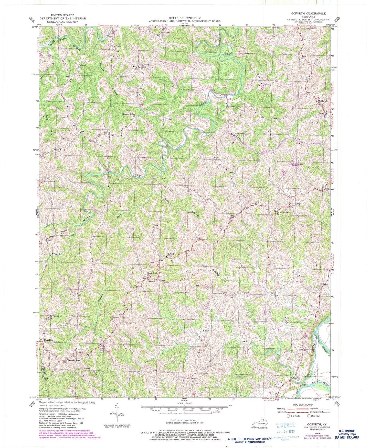 Classic USGS Goforth Kentucky 7.5'x7.5' Topo Map Image