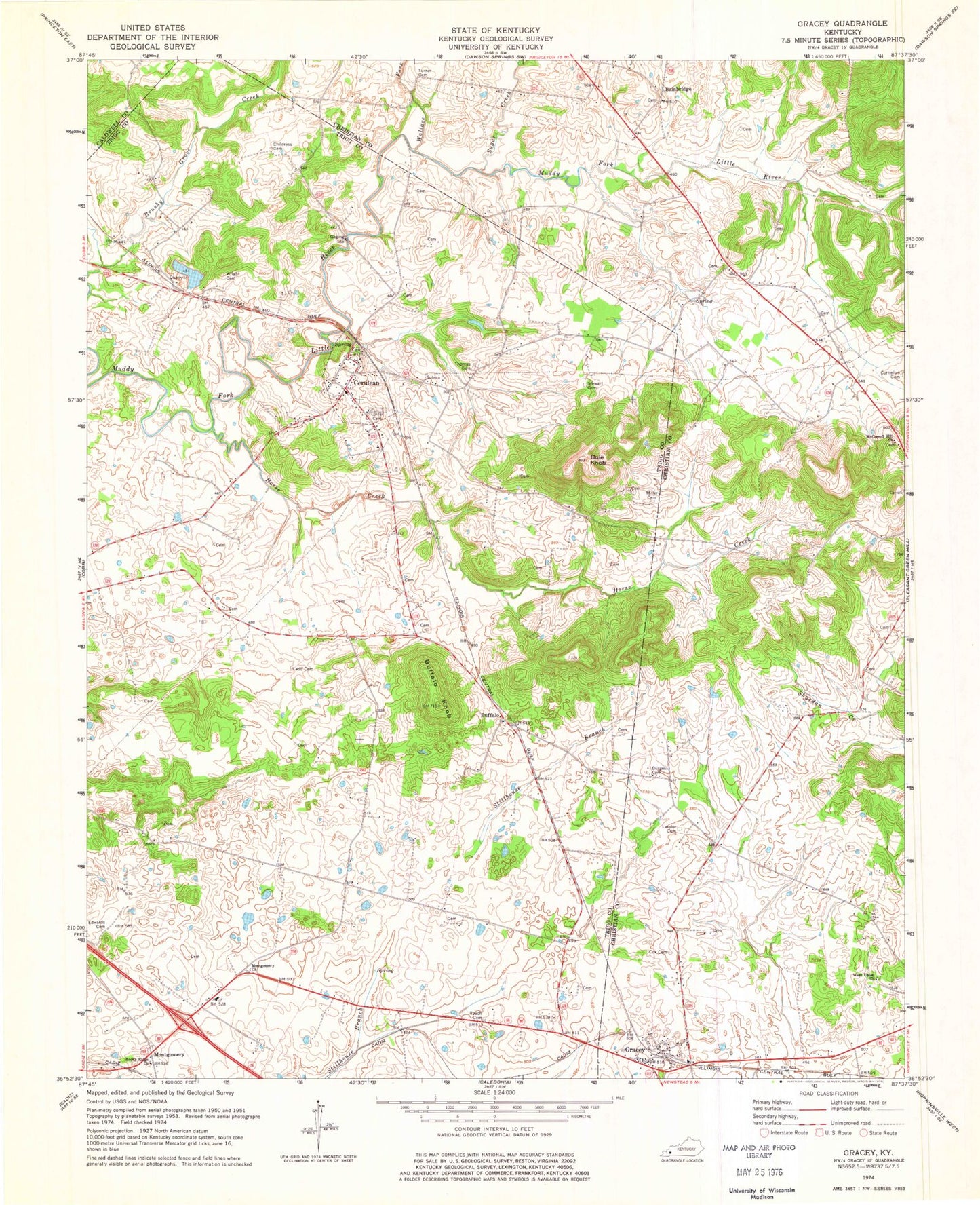 Classic USGS Gracey Kentucky 7.5'x7.5' Topo Map Image