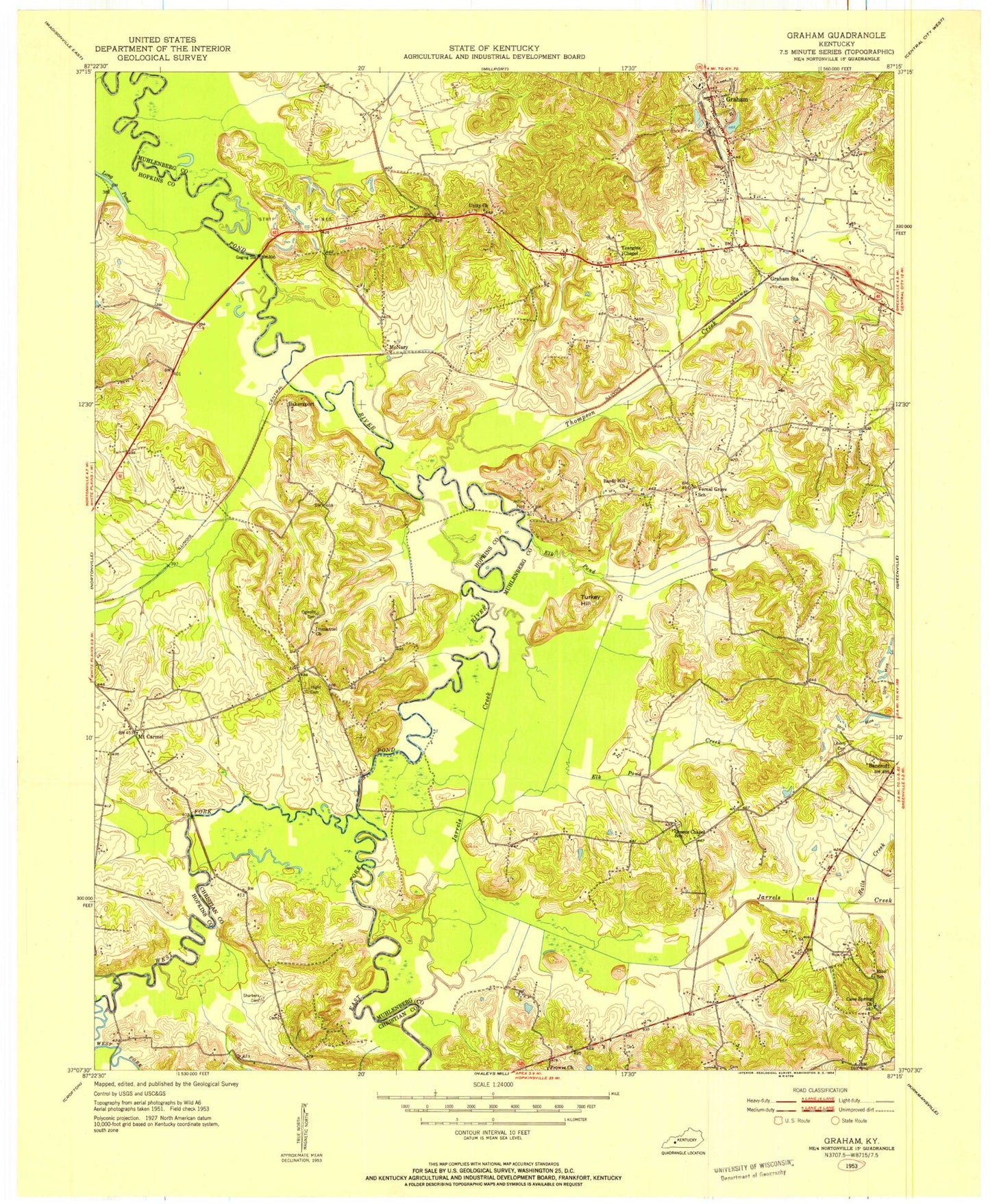 Classic USGS Graham Kentucky 7.5'x7.5' Topo Map Image