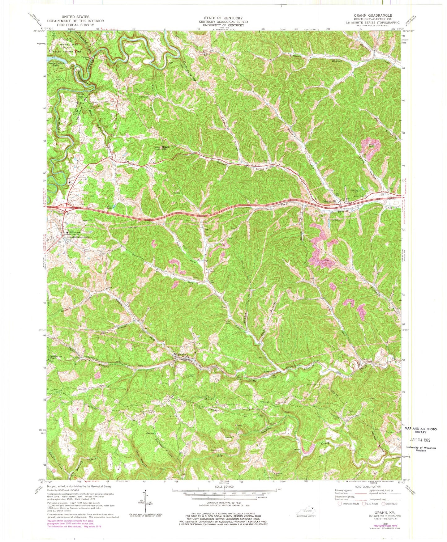 Classic USGS Grahn Kentucky 7.5'x7.5' Topo Map Image