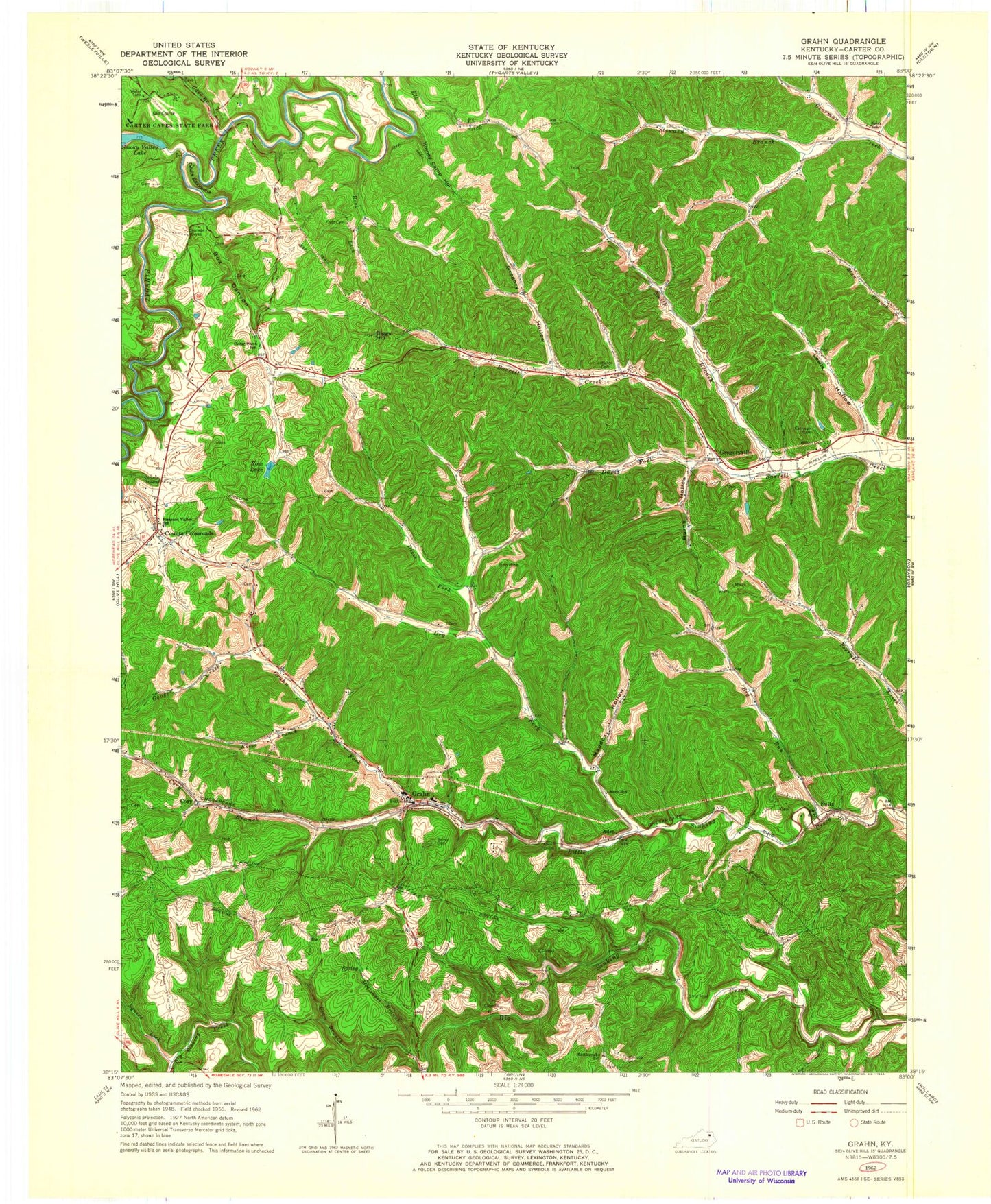 Classic USGS Grahn Kentucky 7.5'x7.5' Topo Map Image