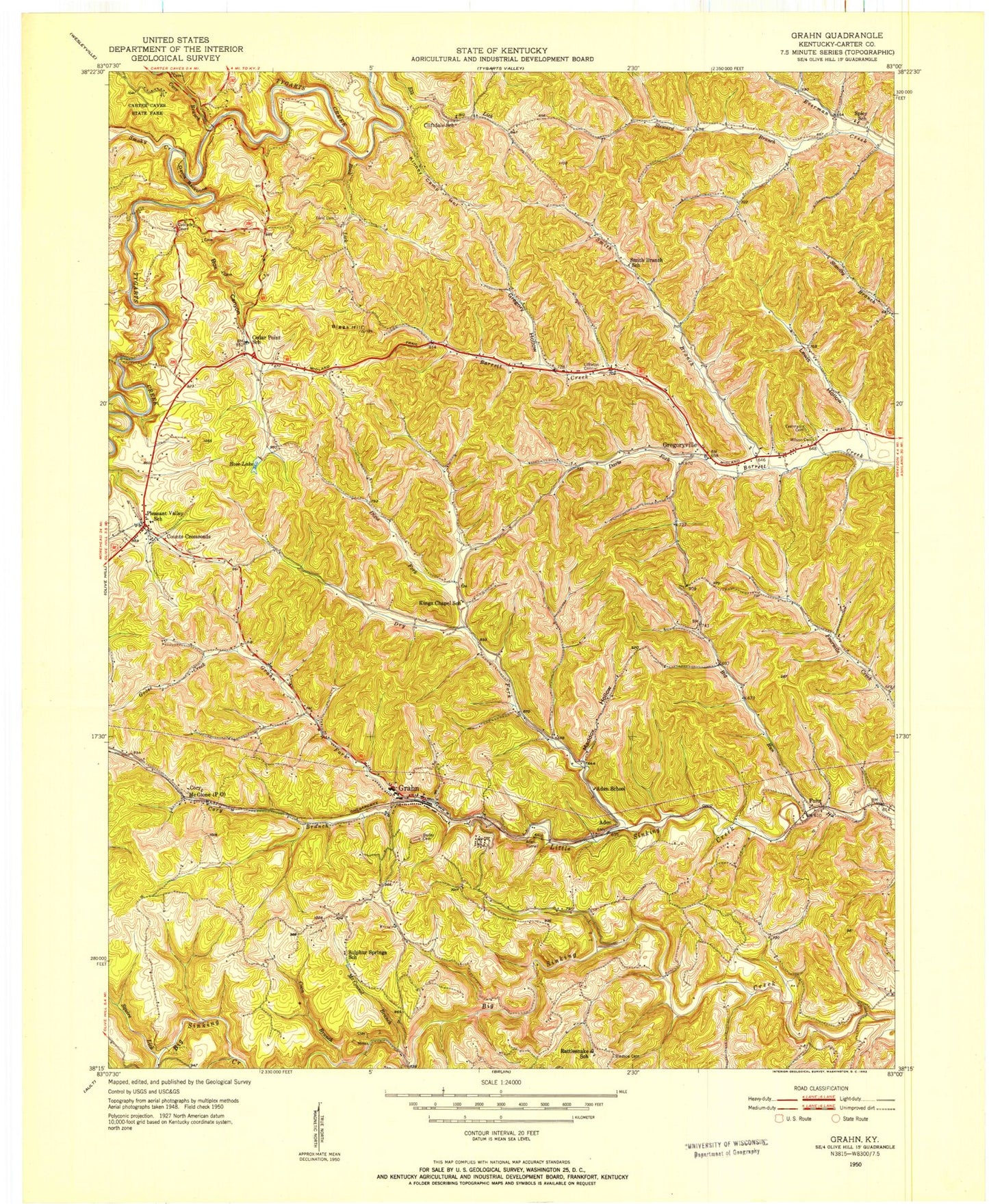 Classic USGS Grahn Kentucky 7.5'x7.5' Topo Map Image